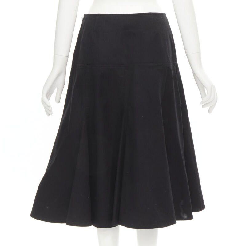 Yohji Yamamoto YOHJI YAMAMOTO black heavy cotton flared midi skirt JP2 M Size 26" / US 2 / IT 38 - 5 Thumbnail