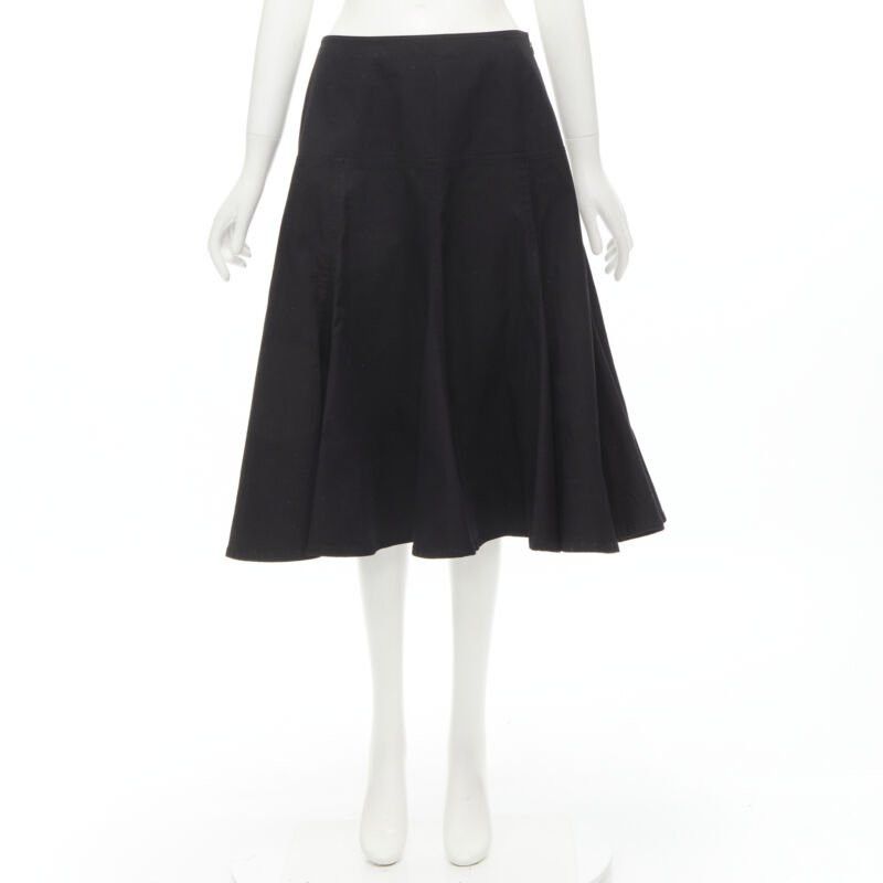 Yohji Yamamoto YOHJI YAMAMOTO black heavy cotton flared midi skirt JP2 M Size 26" / US 2 / IT 38 - 9 Thumbnail