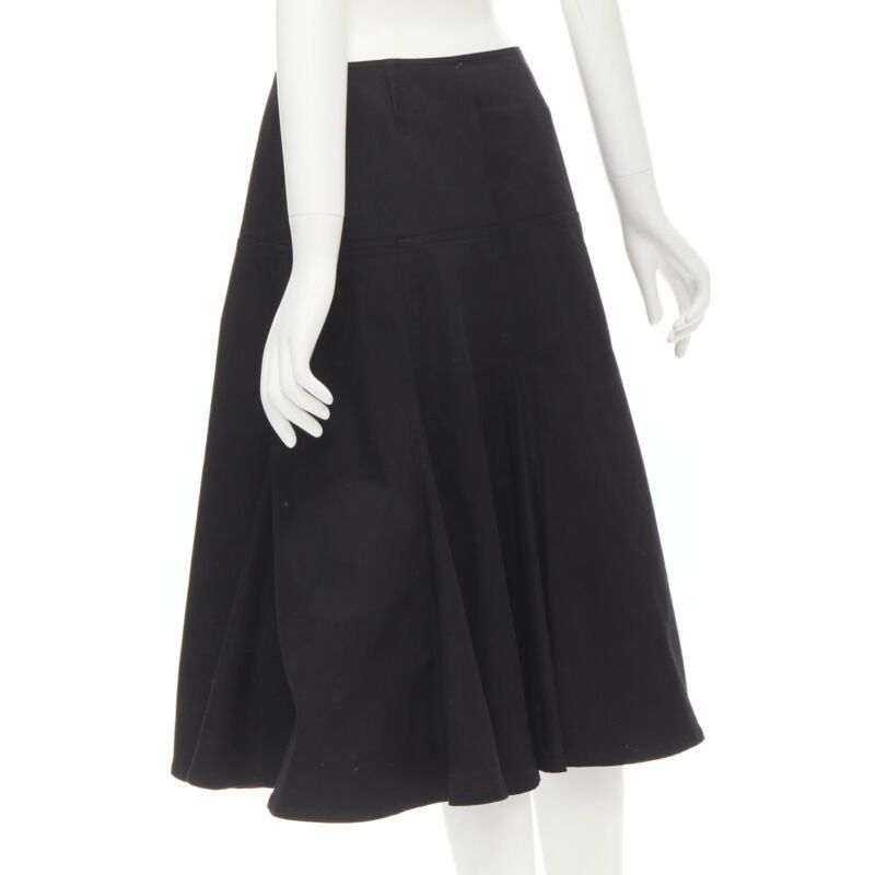Yohji Yamamoto YOHJI YAMAMOTO black heavy cotton flared midi skirt JP2 M Size 26" / US 2 / IT 38 - 6 Thumbnail