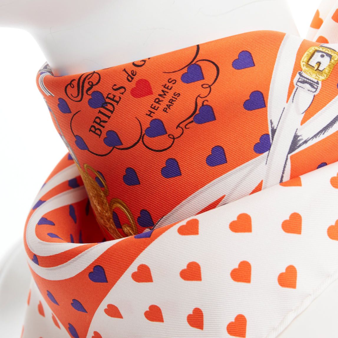 Hermes HERMES 2017 Bride de Gala 90 orange white heart barrcco small scarf Size ONE SIZE - 2 Thumbnail