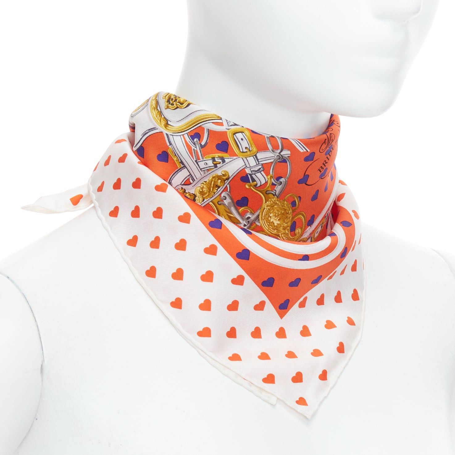 Hermes HERMES 2017 Bride de Gala 90 orange white heart barrcco small scarf Size ONE SIZE - 3 Thumbnail
