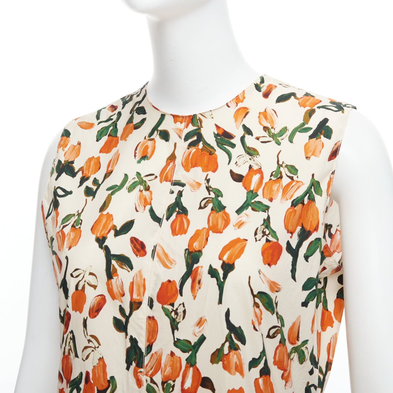 Marni MARNI orange cream cotton tulip floral print midi summer dress IT44 L Size M / US 6-8 / IT 42-44 - 2 Thumbnail