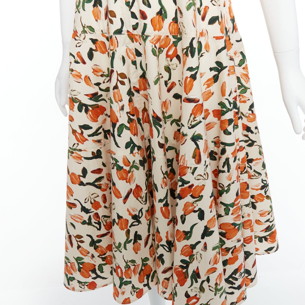 Marni MARNI orange cream cotton tulip floral print midi summer dress IT44 L Size M / US 6-8 / IT 42-44 - 7 Thumbnail