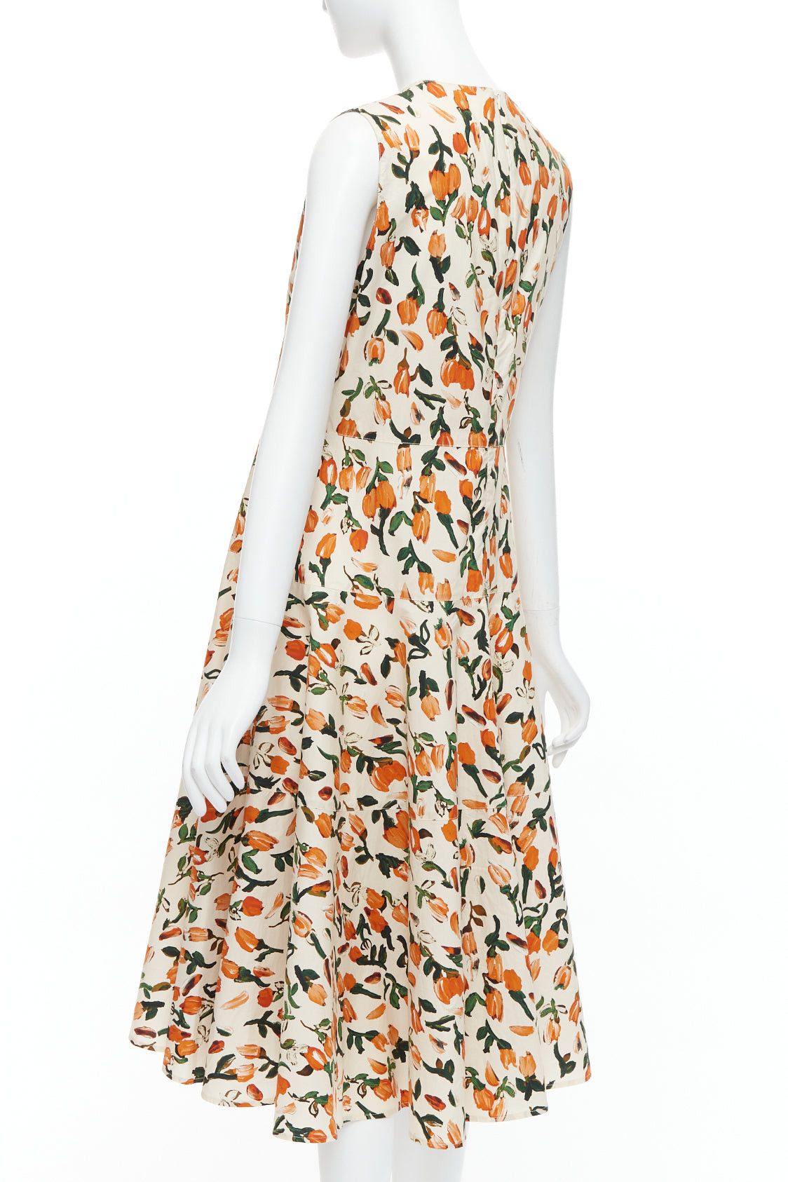 Marni MARNI orange cream cotton tulip floral print midi summer dress IT44 L Size M / US 6-8 / IT 42-44 - 6 Thumbnail