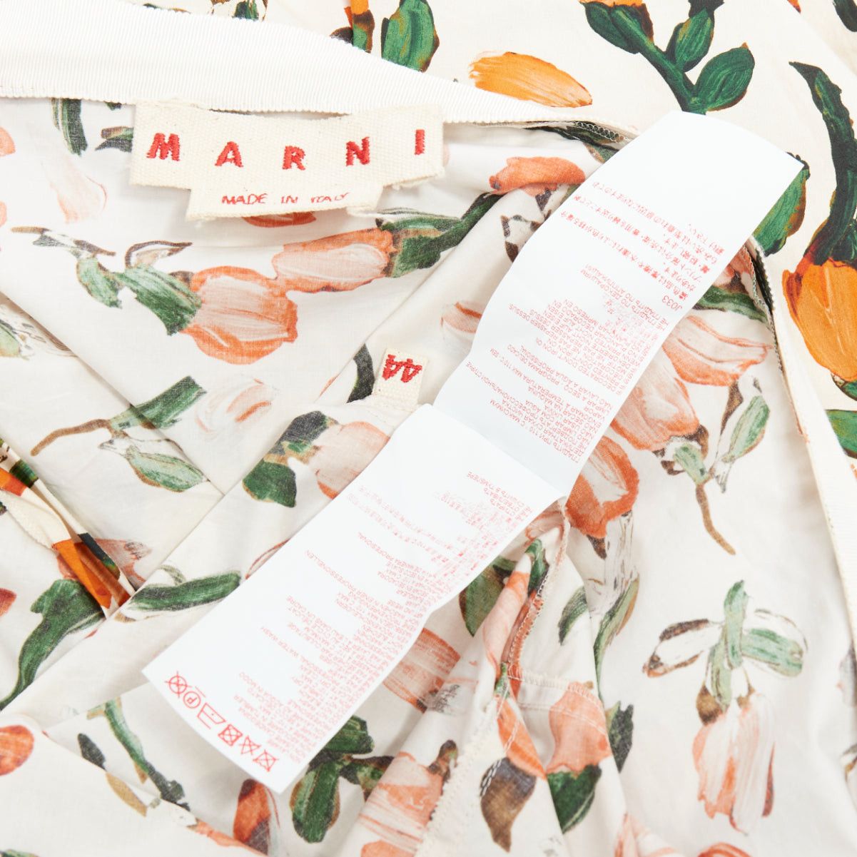 Marni MARNI orange cream cotton tulip floral print midi summer dress IT44 L Size M / US 6-8 / IT 42-44 - 8 Thumbnail