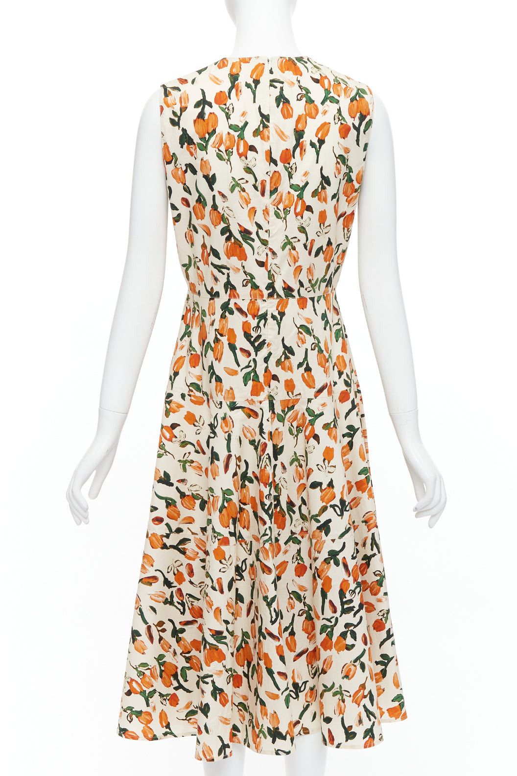 Marni MARNI orange cream cotton tulip floral print midi summer dress IT44 L Size M / US 6-8 / IT 42-44 - 5 Thumbnail
