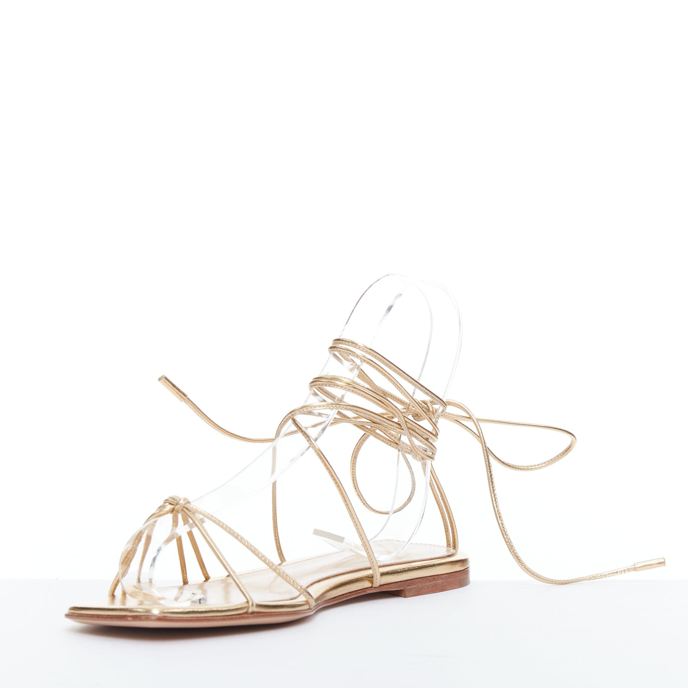 Gianvito Rossi GIANVITO ROSSI Sylvie gold leather strappy flat gladiator sandals EU37.5 Size US 7.5 / IT 37.5 - 3 Thumbnail