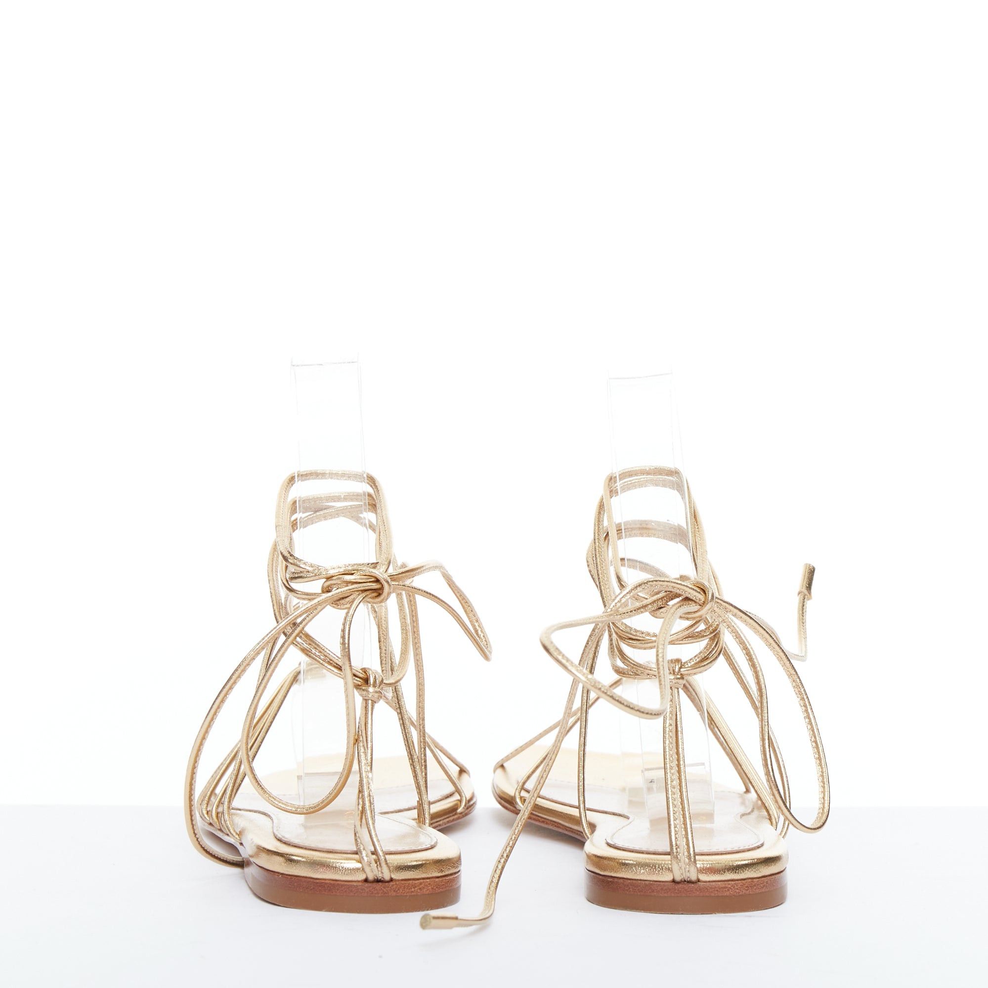 Gianvito Rossi GIANVITO ROSSI Sylvie gold leather strappy flat gladiator sandals EU37.5 Size US 7.5 / IT 37.5 - 4 Thumbnail