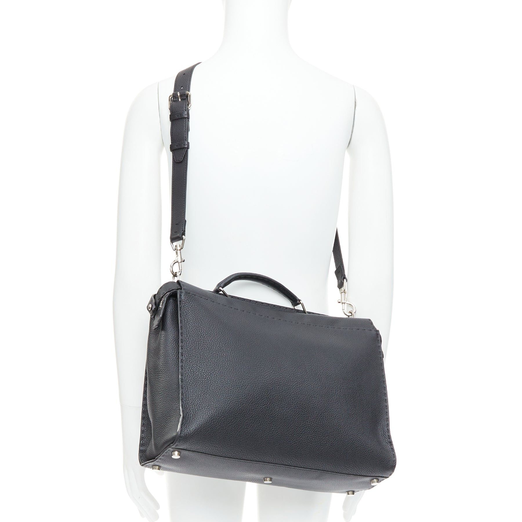 Fendi FENDI Peekaboo black topstitch selleria monster eye crossbody briefcase Size ONE SIZE - 2 Thumbnail