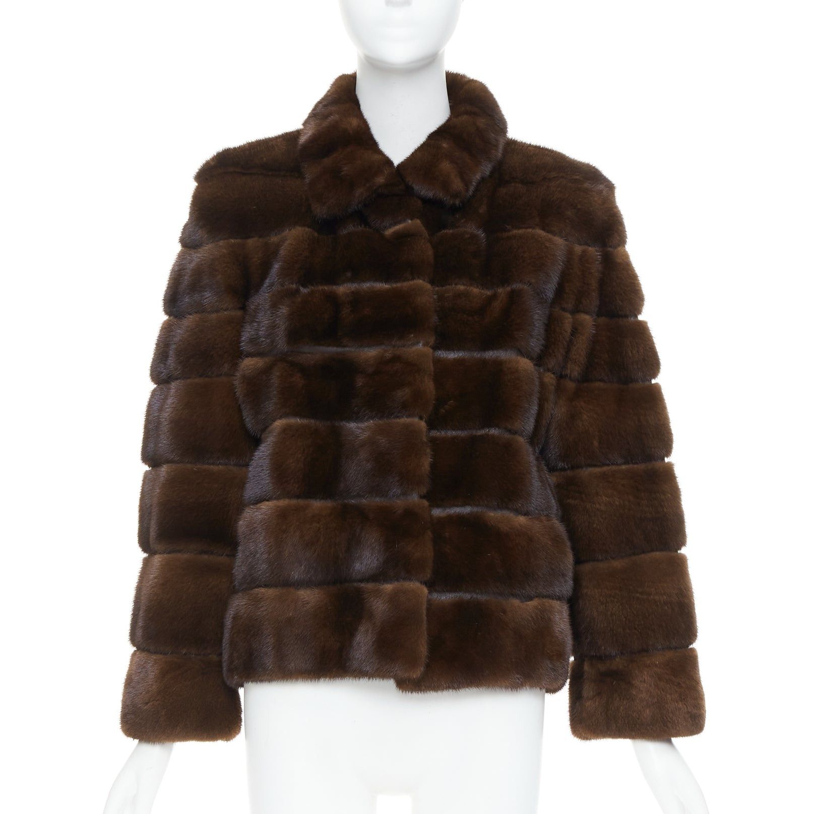 Other NO BRAND brown authentic tiered rare fur collared pocketed jacket Size ONE SIZE - 3 Thumbnail