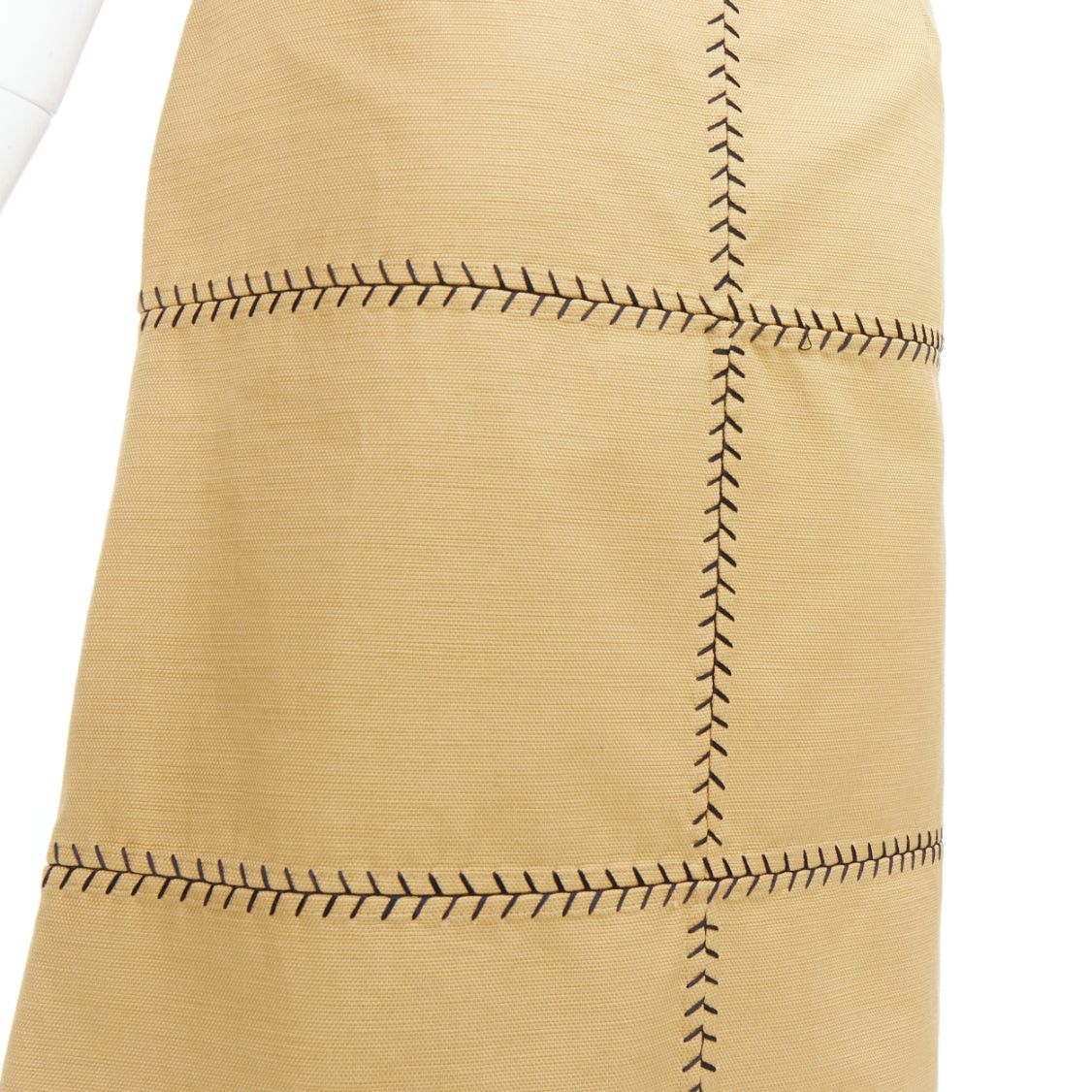 Gabriela Hearst GABRIELA HEARST Lyssa tan cotton black whipstitch design midi skirt IT44 L Size 30" / US 8 / IT 44 - 7 Thumbnail