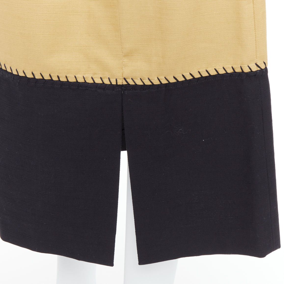 Gabriela Hearst GABRIELA HEARST Lyssa tan cotton black whipstitch design midi skirt IT44 L Size 30" / US 8 / IT 44 - 2 Thumbnail