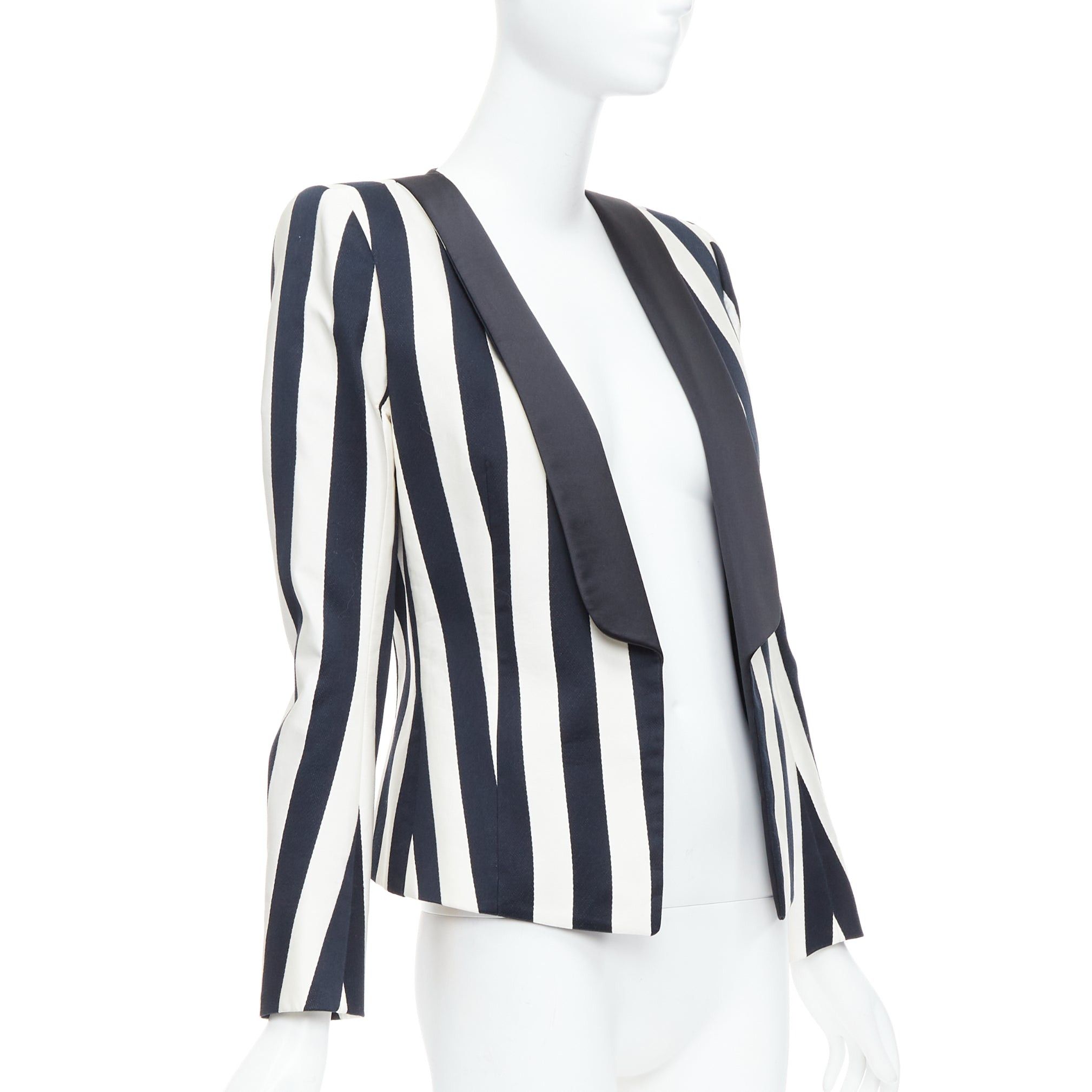Balmain BALMAIN black white cotton blend bold striped power shoulder blazer FR38 M Size M / US 6-8 / IT 42-44 - 3 Thumbnail