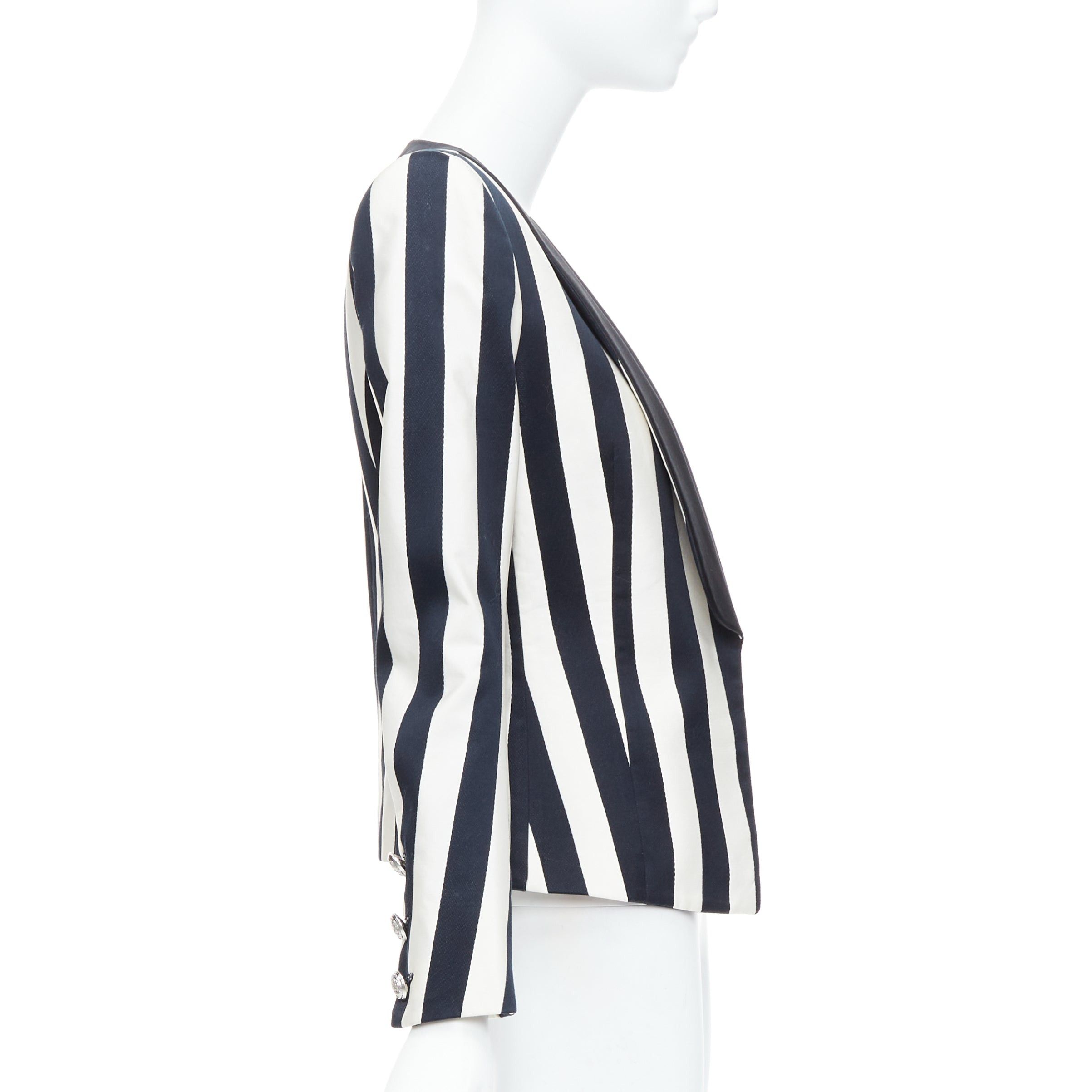 Balmain BALMAIN black white cotton blend bold striped power shoulder blazer FR38 M Size M / US 6-8 / IT 42-44 - 4 Thumbnail