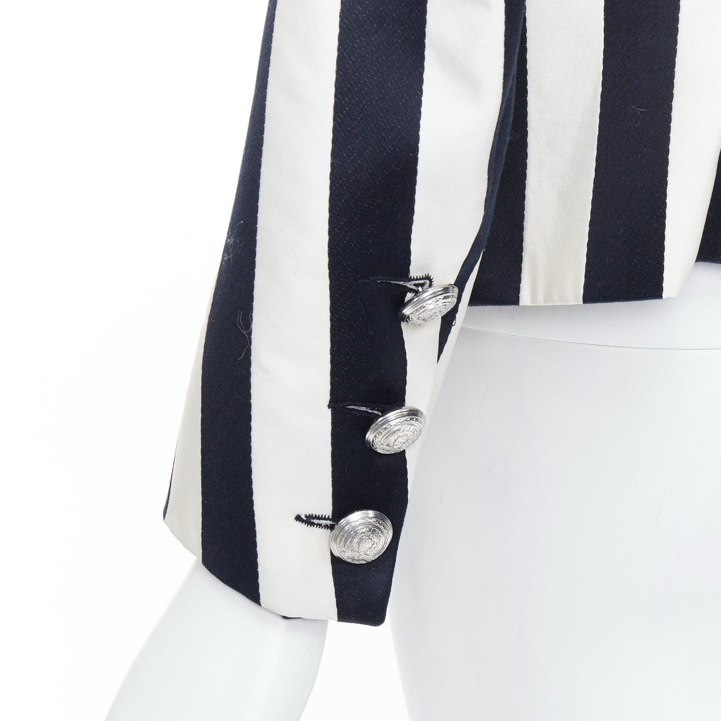 Balmain BALMAIN black white cotton blend bold striped power shoulder blazer FR38 M Size M / US 6-8 / IT 42-44 - 2 Thumbnail