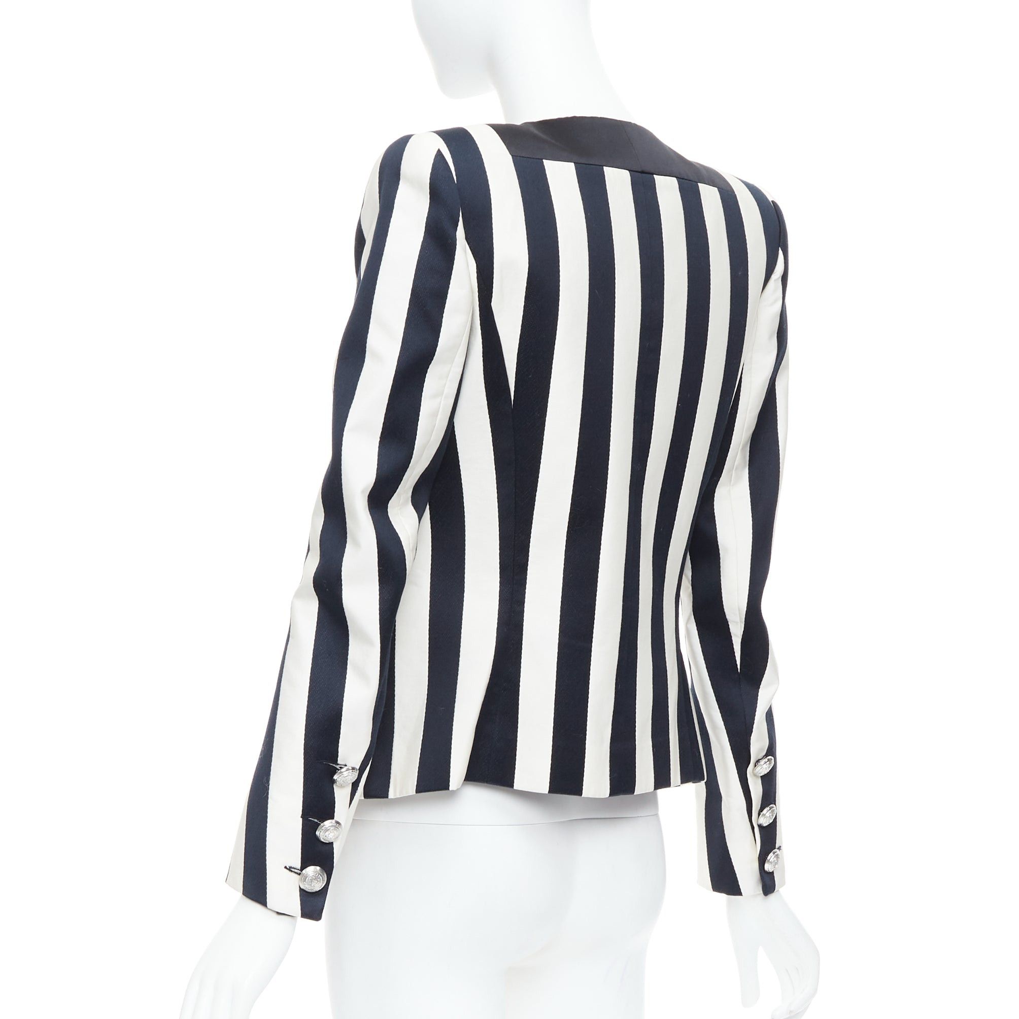Balmain BALMAIN black white cotton blend bold striped power shoulder blazer FR38 M Size M / US 6-8 / IT 42-44 - 6 Thumbnail