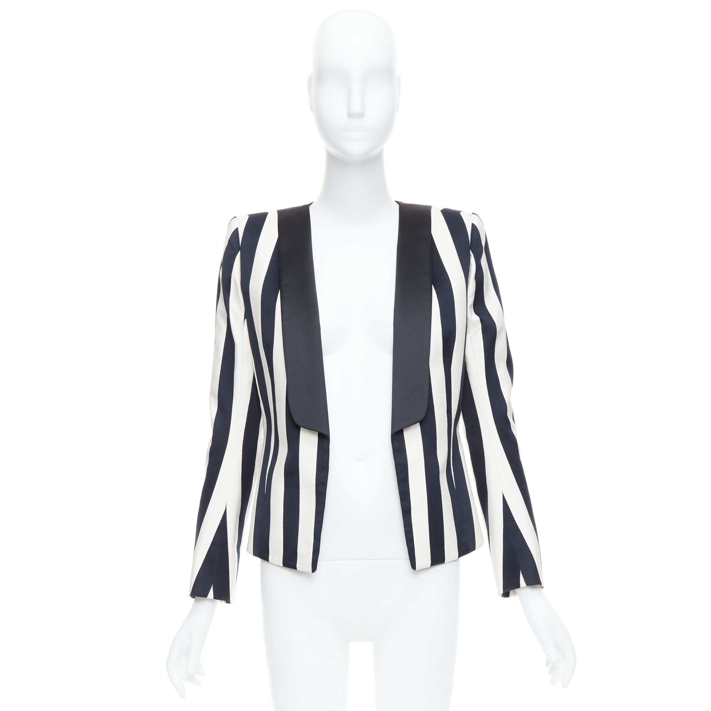 Balmain BALMAIN black white cotton blend bold striped power shoulder blazer FR38 M Size M / US 6-8 / IT 42-44 - 9 Thumbnail
