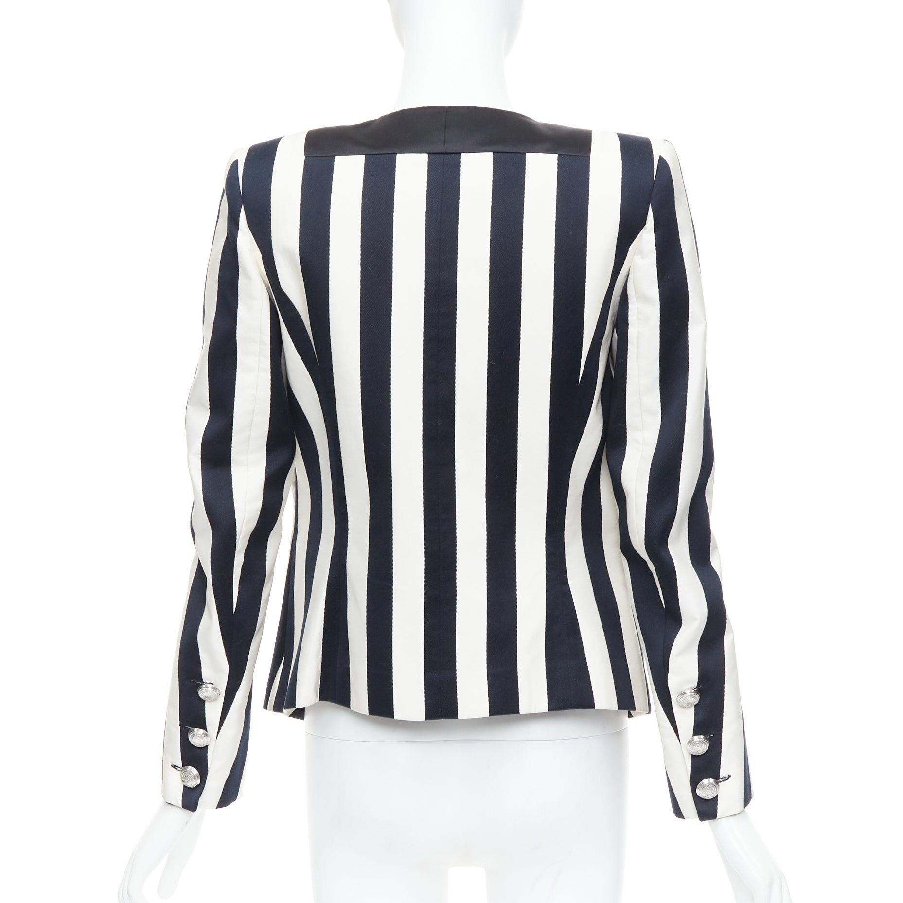 Balmain BALMAIN black white cotton blend bold striped power shoulder blazer FR38 M Size M / US 6-8 / IT 42-44 - 5 Thumbnail