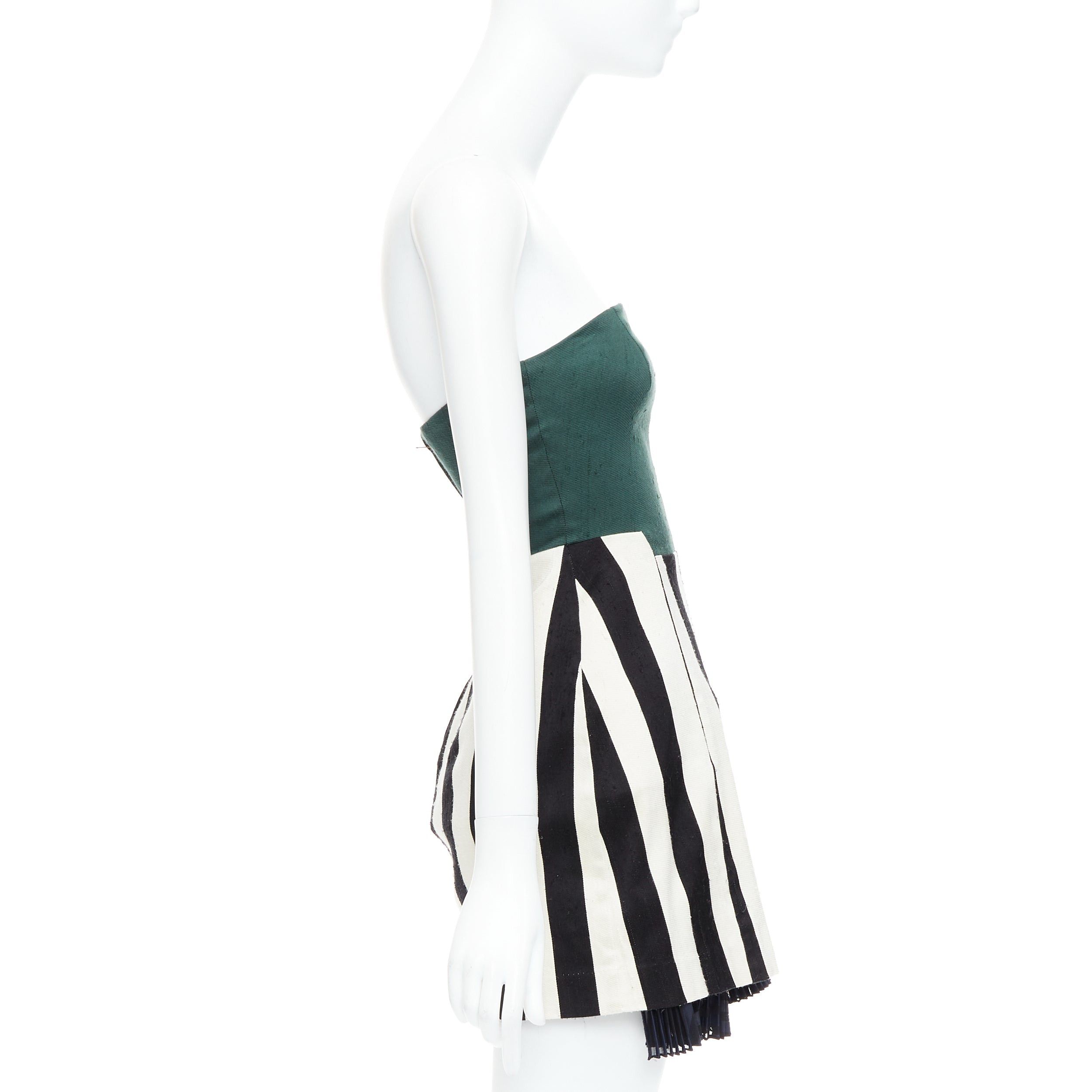 Toga TOGA ARCHIVES green black white silk blend striped strapless mini dress JP1 S Size S / US 4 / IT 40 - 4 Thumbnail