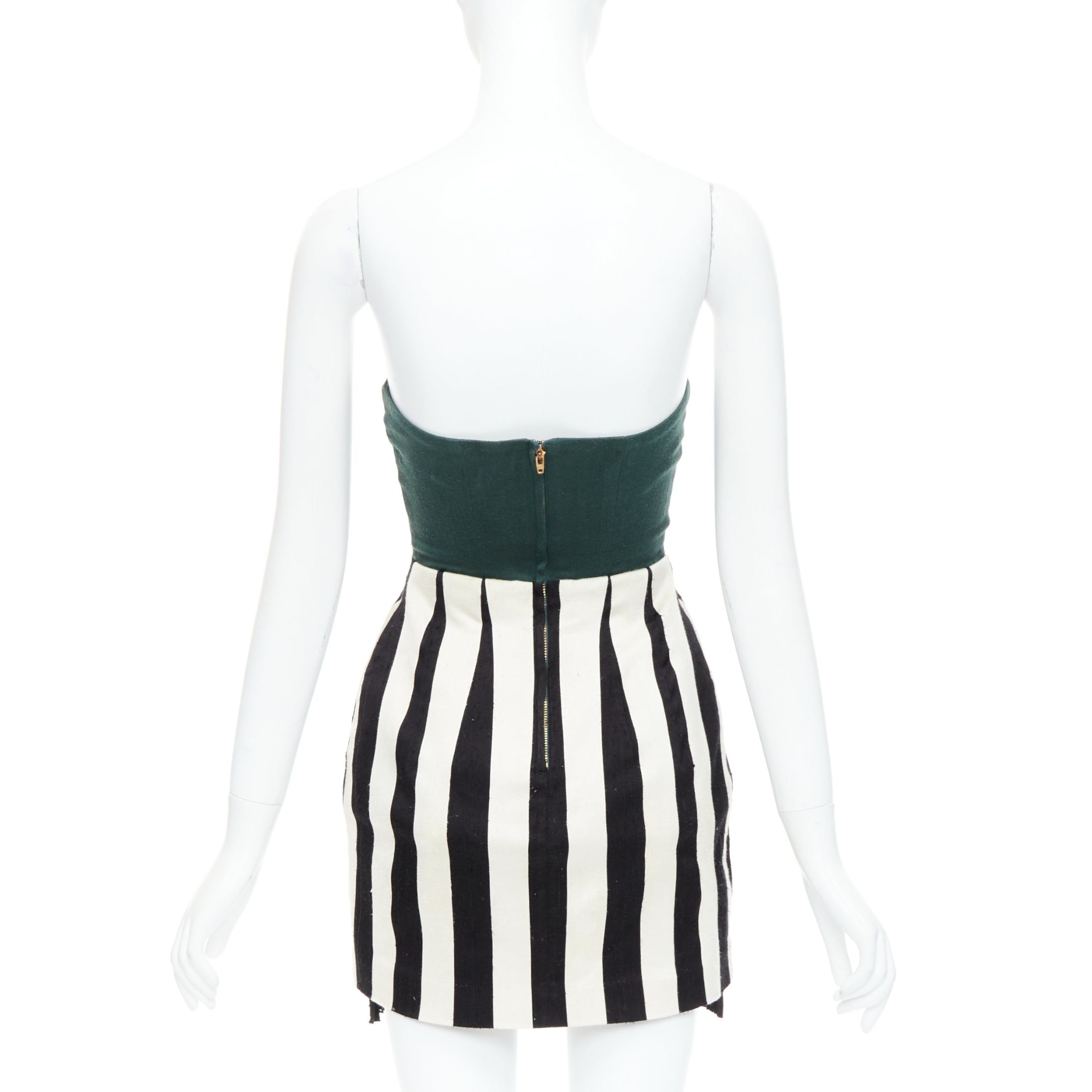 Toga TOGA ARCHIVES green black white silk blend striped strapless mini dress JP1 S Size S / US 4 / IT 40 - 5 Thumbnail