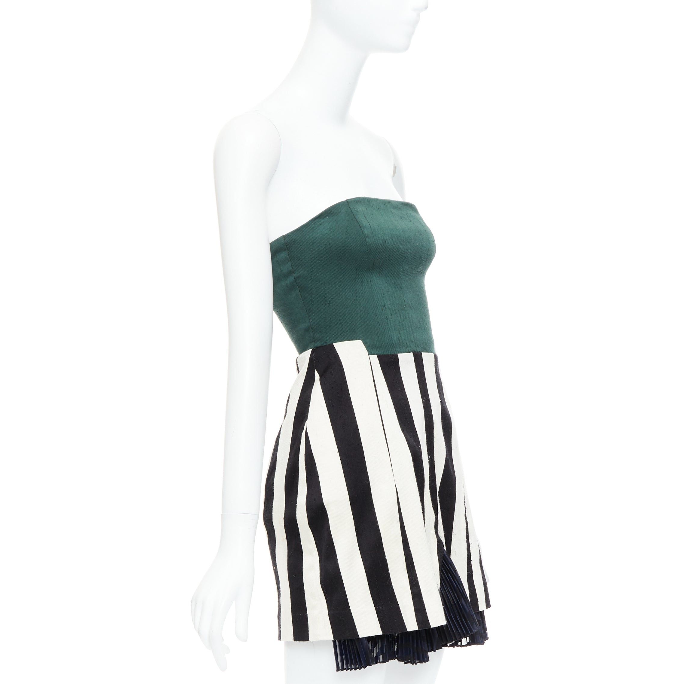 Toga TOGA ARCHIVES green black white silk blend striped strapless mini dress JP1 S Size S / US 4 / IT 40 - 3 Thumbnail