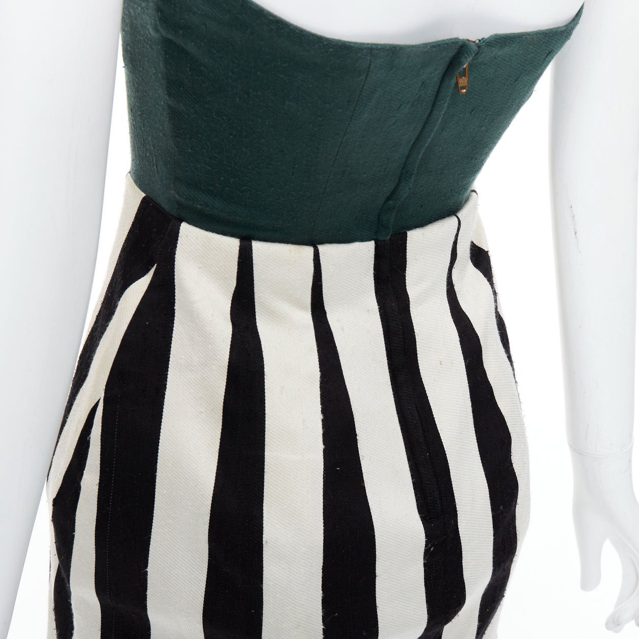 Toga TOGA ARCHIVES green black white silk blend striped strapless mini dress JP1 S Size S / US 4 / IT 40 - 7 Thumbnail