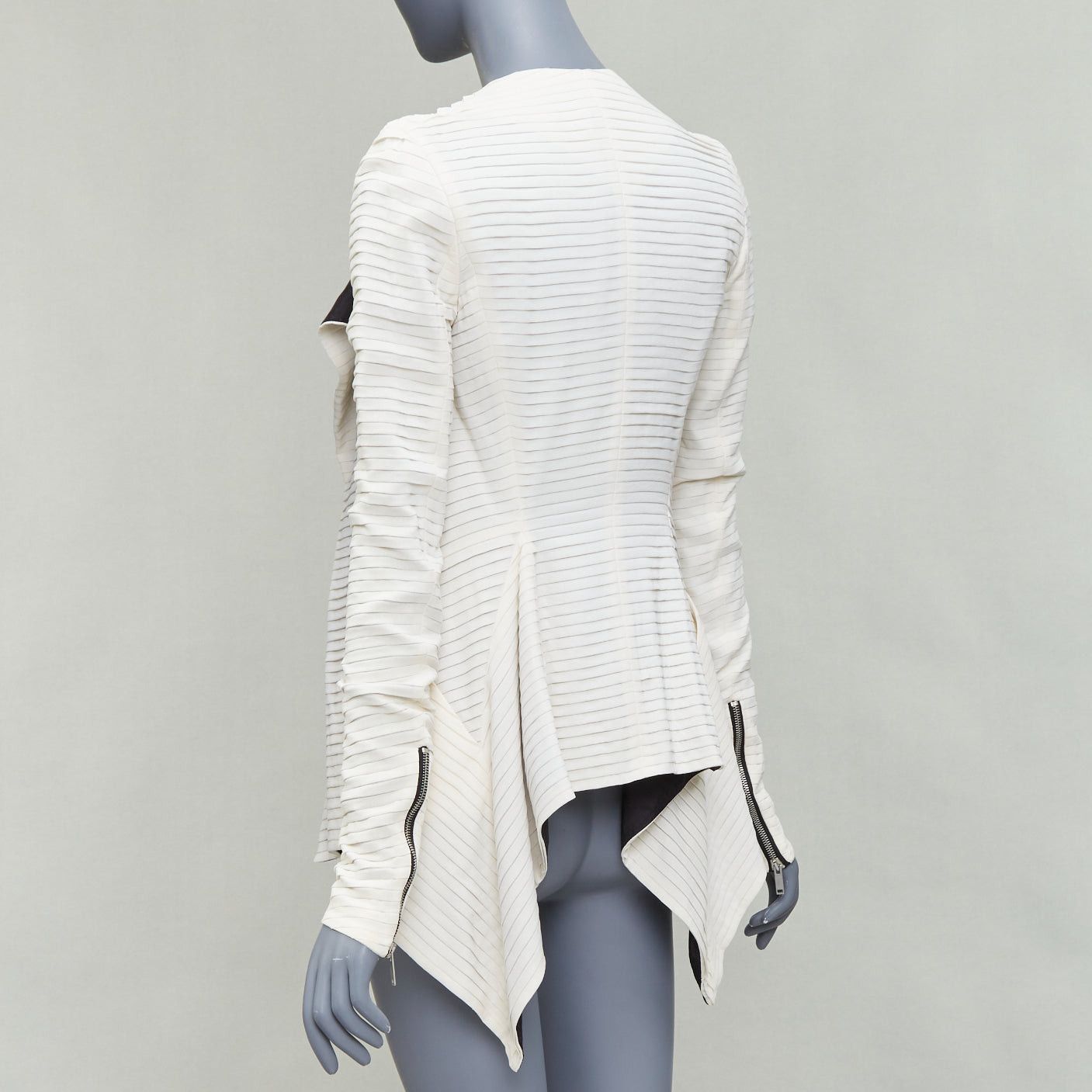 Gareth Pugh rare GARETH PUGH 2009 Runway cream black plisse silk draped biker IT38 XS Size XS / US 0-2 / IT 36-38 - 6 Thumbnail