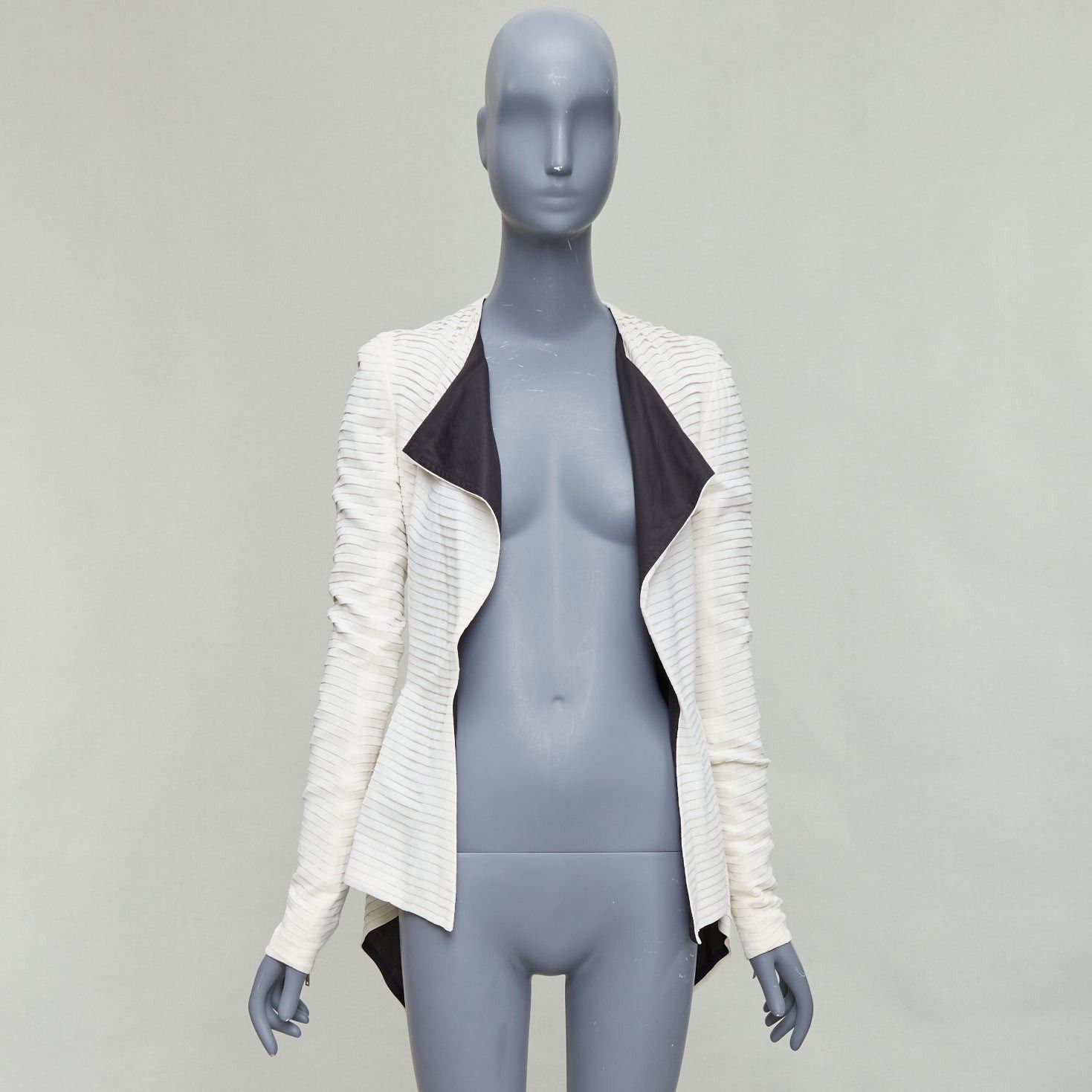 Gareth Pugh rare GARETH PUGH 2009 Runway cream black plisse silk draped biker IT38 XS Size XS / US 0-2 / IT 36-38 - 9 Thumbnail