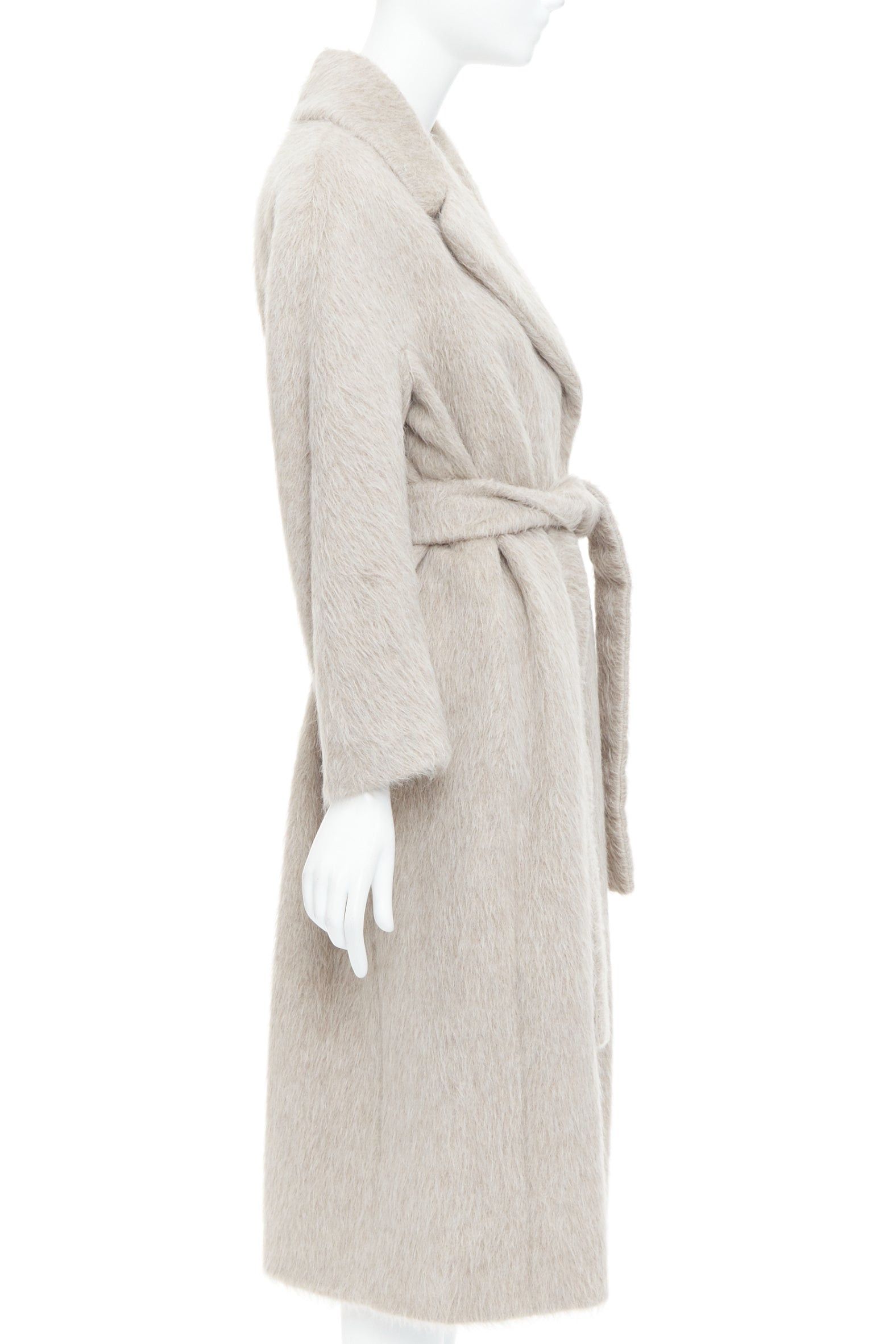 Max Mara MAX MARA S grey alpaca virgin wool spread collar belted long coat IT38 XS Size XS / US 0-2 / IT 36-38 - 4 Thumbnail