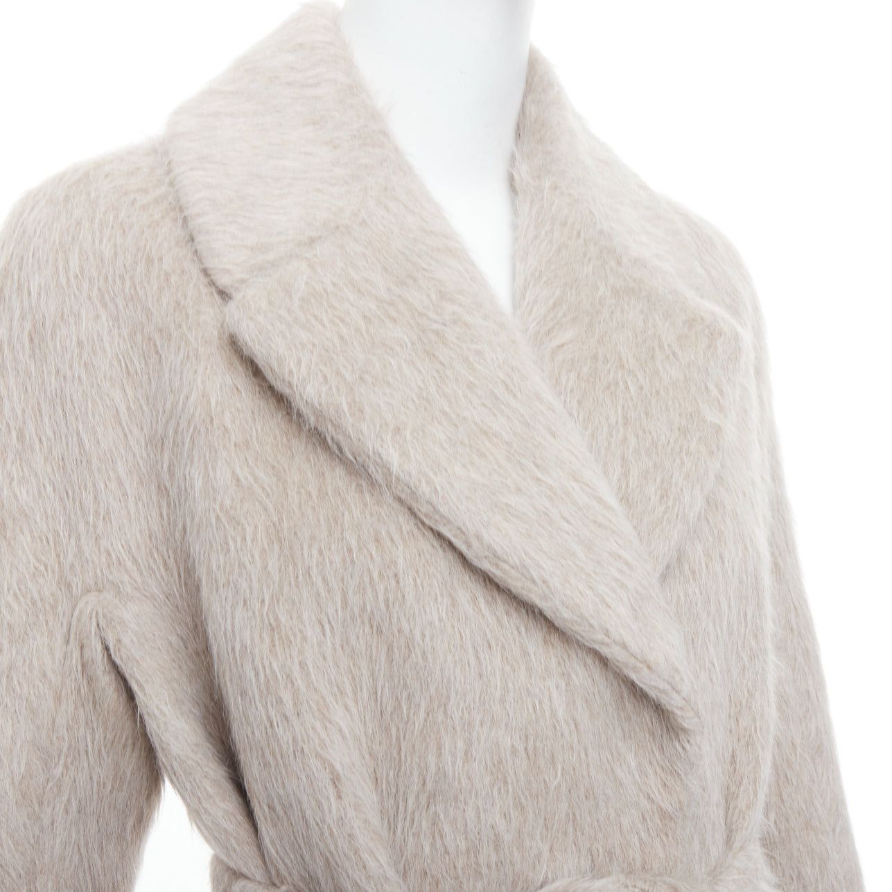 Max Mara MAX MARA S grey alpaca virgin wool spread collar belted long coat IT38 XS Size XS / US 0-2 / IT 36-38 - 7 Thumbnail
