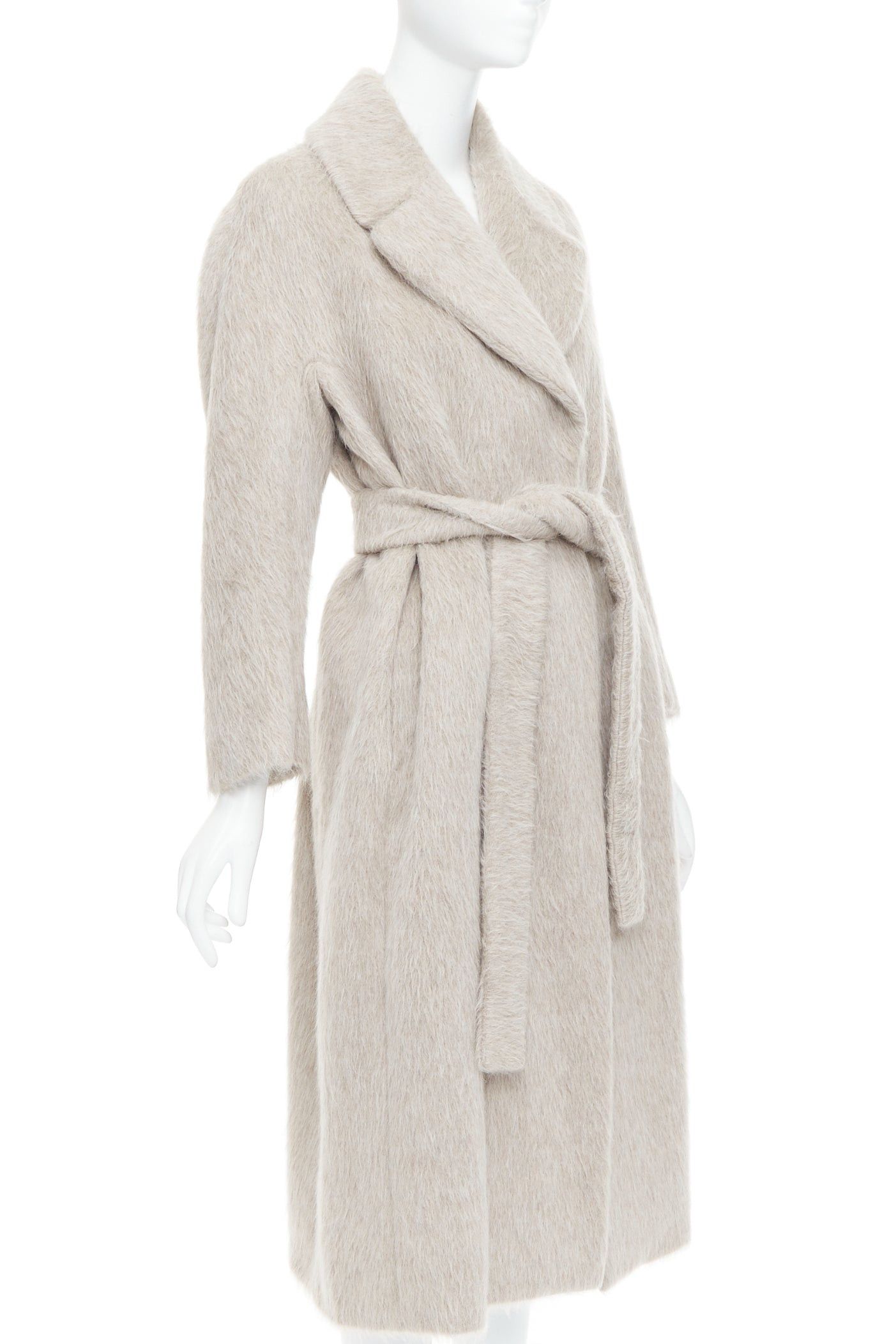 Max Mara MAX MARA S grey alpaca virgin wool spread collar belted long coat IT38 XS Size XS / US 0-2 / IT 36-38 - 3 Thumbnail