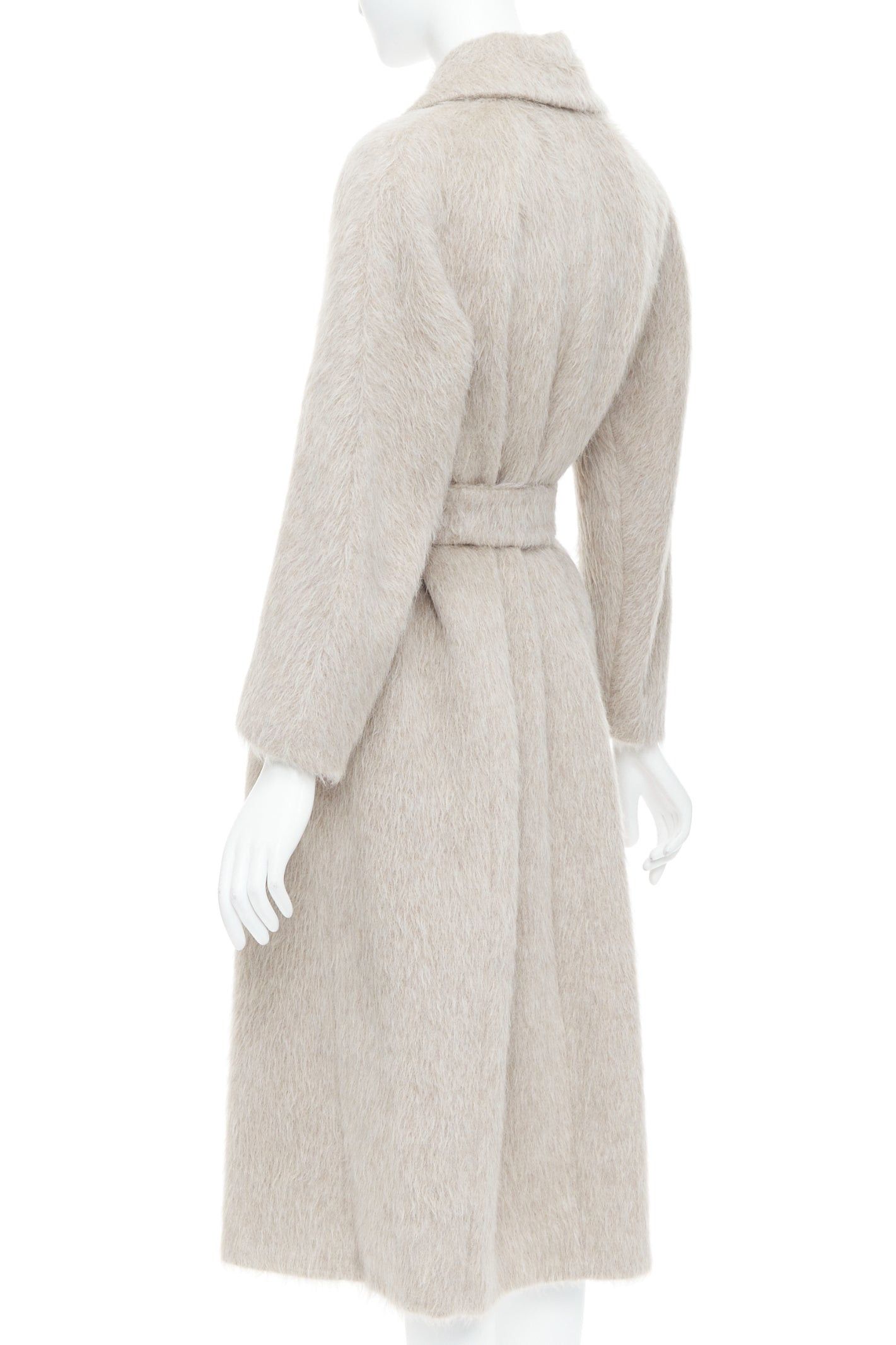 Max Mara MAX MARA S grey alpaca virgin wool spread collar belted long coat IT38 XS Size XS / US 0-2 / IT 36-38 - 6 Thumbnail