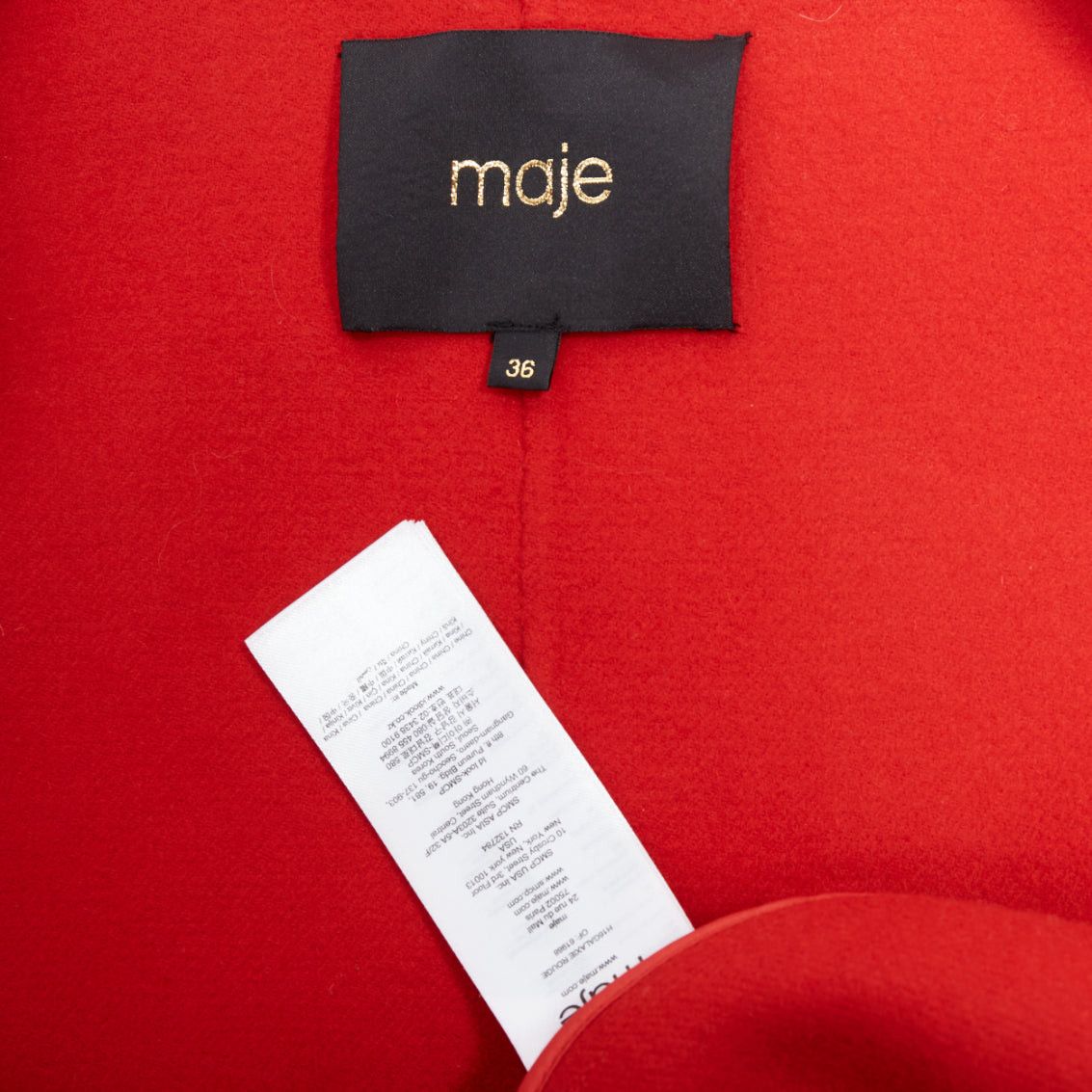 Maje MAJE red wool blend peak lapel pocketed long coat jacket FR36 XS Size S / US 4 / IT 40 - 8 Thumbnail