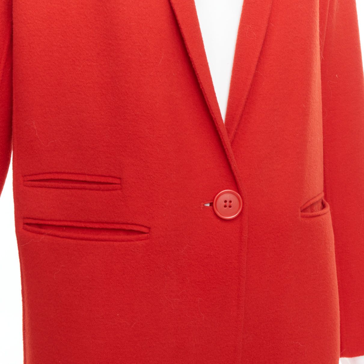 Maje MAJE red wool blend peak lapel pocketed long coat jacket FR36 XS Size S / US 4 / IT 40 - 2 Thumbnail