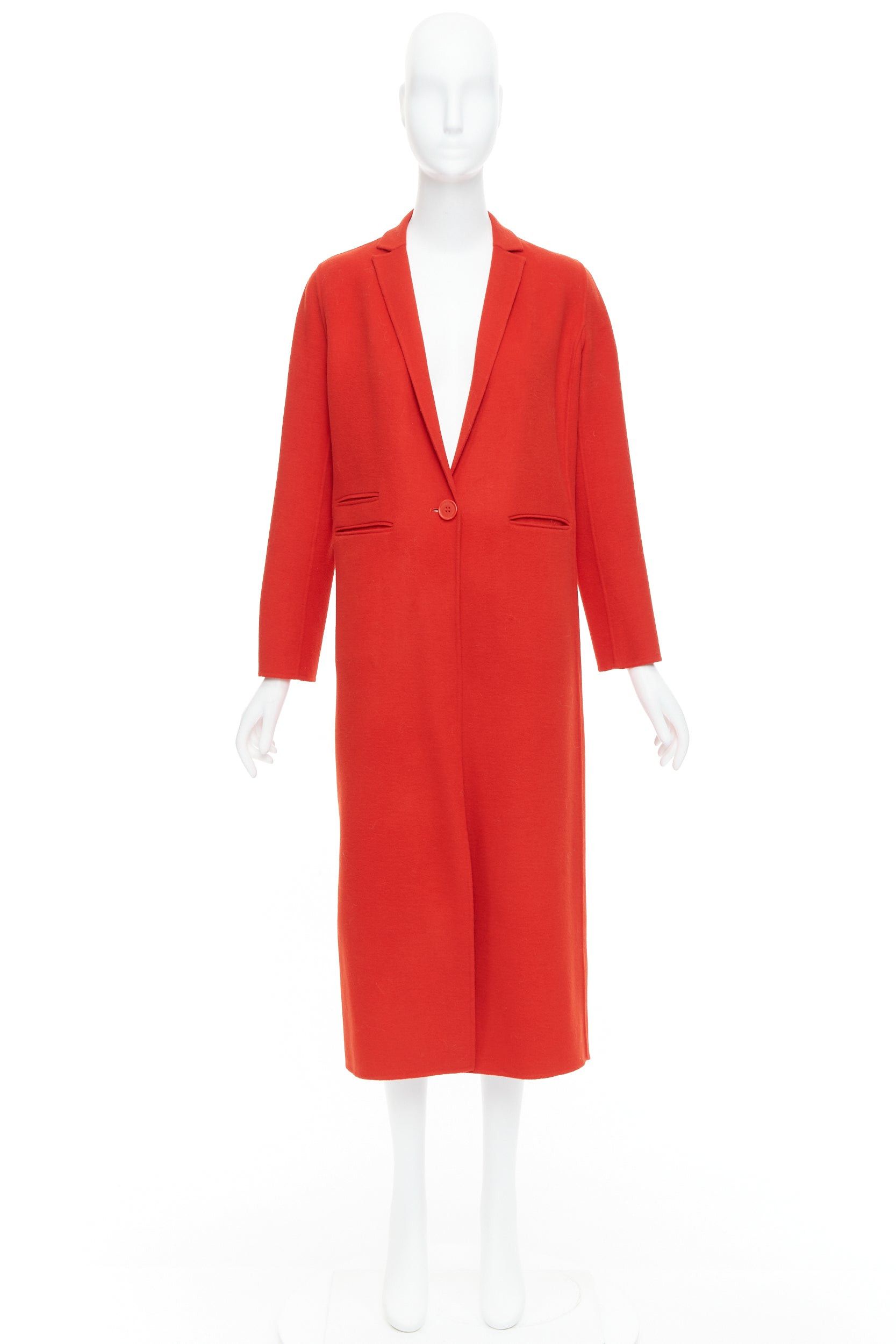Maje MAJE red wool blend peak lapel pocketed long coat jacket FR36 XS Size S / US 4 / IT 40 - 9 Thumbnail
