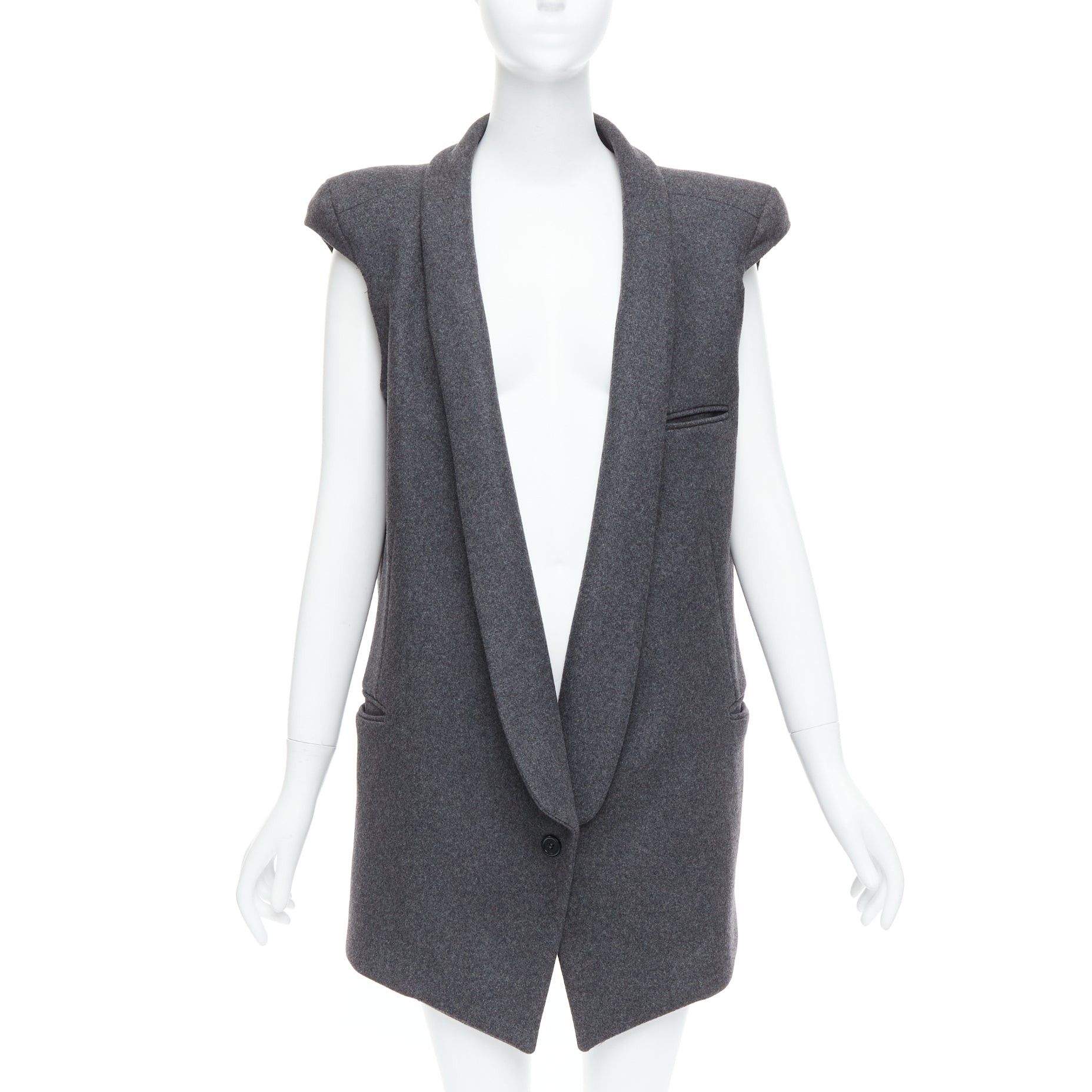Other ARMAND BASI ONE grey wool padded shoulder sleeveless plunge collar vest coat FR36 S Size S / US 4 / IT 40 - 3 Thumbnail