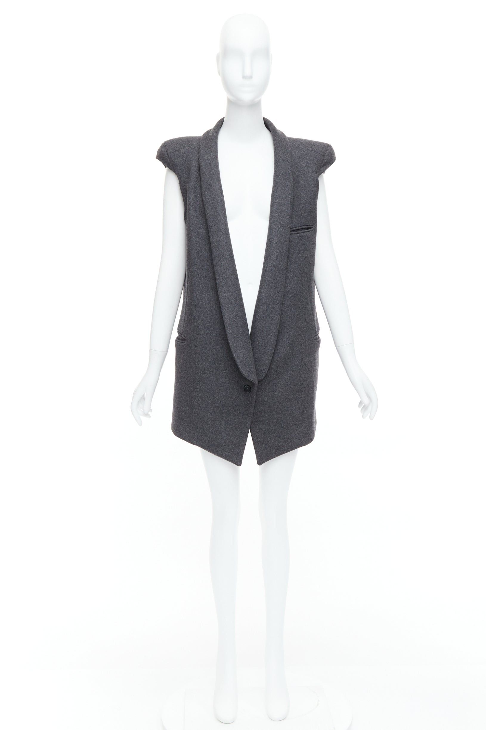 Other ARMAND BASI ONE grey wool padded shoulder sleeveless plunge collar vest coat FR36 S Size S / US 4 / IT 40 - 9 Thumbnail