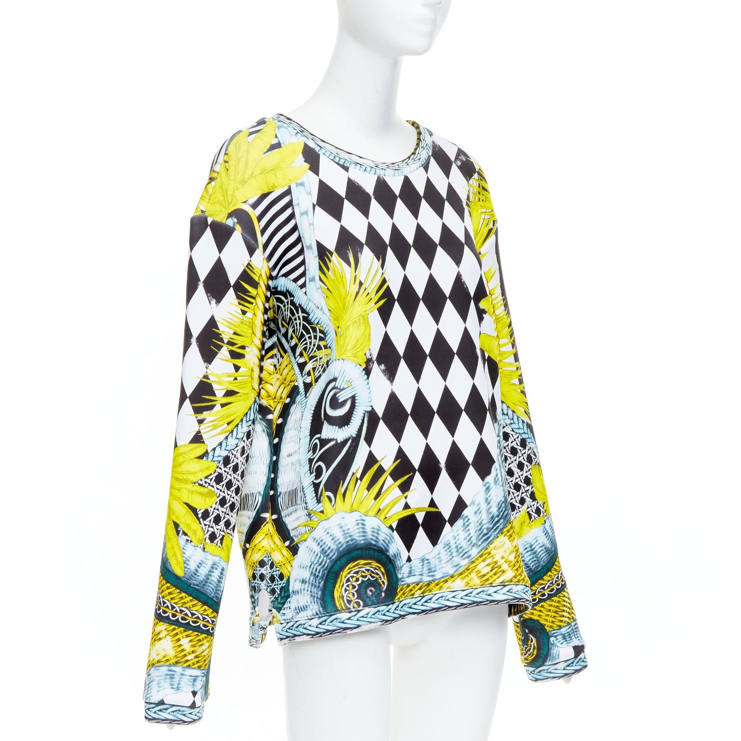 Balmain BALMAIN yellow blue checkerboard barocco neoprene pullover FR38 M Size M / US 6-8 / IT 42-44 - 3 Thumbnail