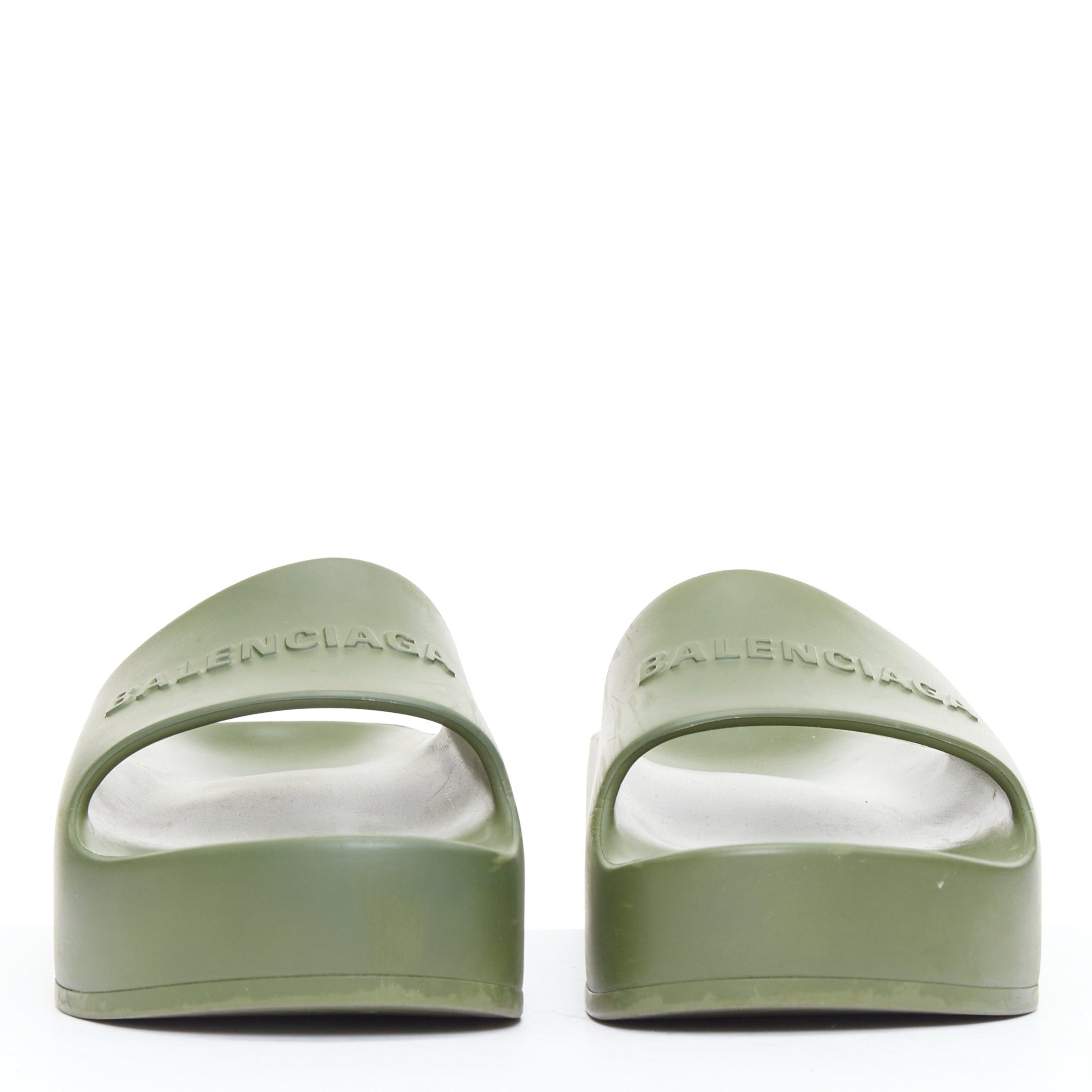 Balenciaga BALENCIAGA Chunky green debossed logo rubber platform pool slides EU36 Size US 6 / IT 36 - 3 Thumbnail