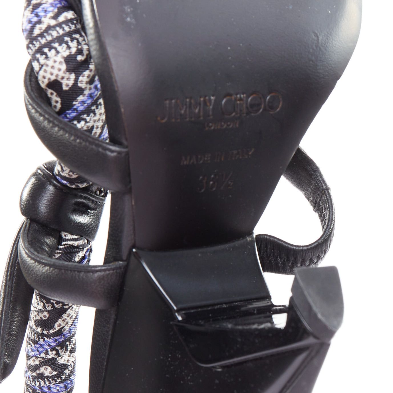 Jimmy Choo JIMMY CHOO Kalypso blue scarf black architectural heel sandals EU36.5 Size US 6.5 / IT 36.5 - 11 Thumbnail