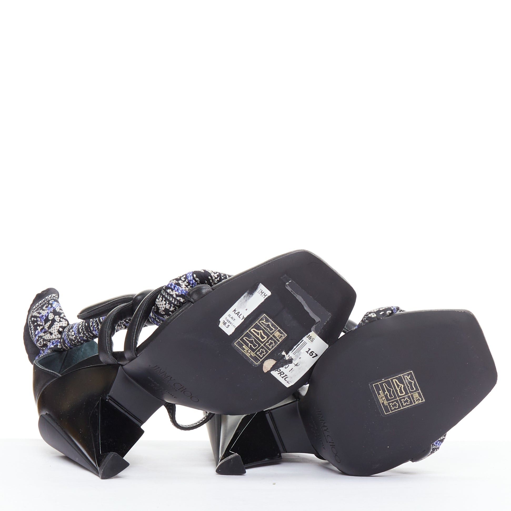 Jimmy Choo JIMMY CHOO Kalypso blue scarf black architectural heel sandals EU36.5 Size US 6.5 / IT 36.5 - 10 Thumbnail