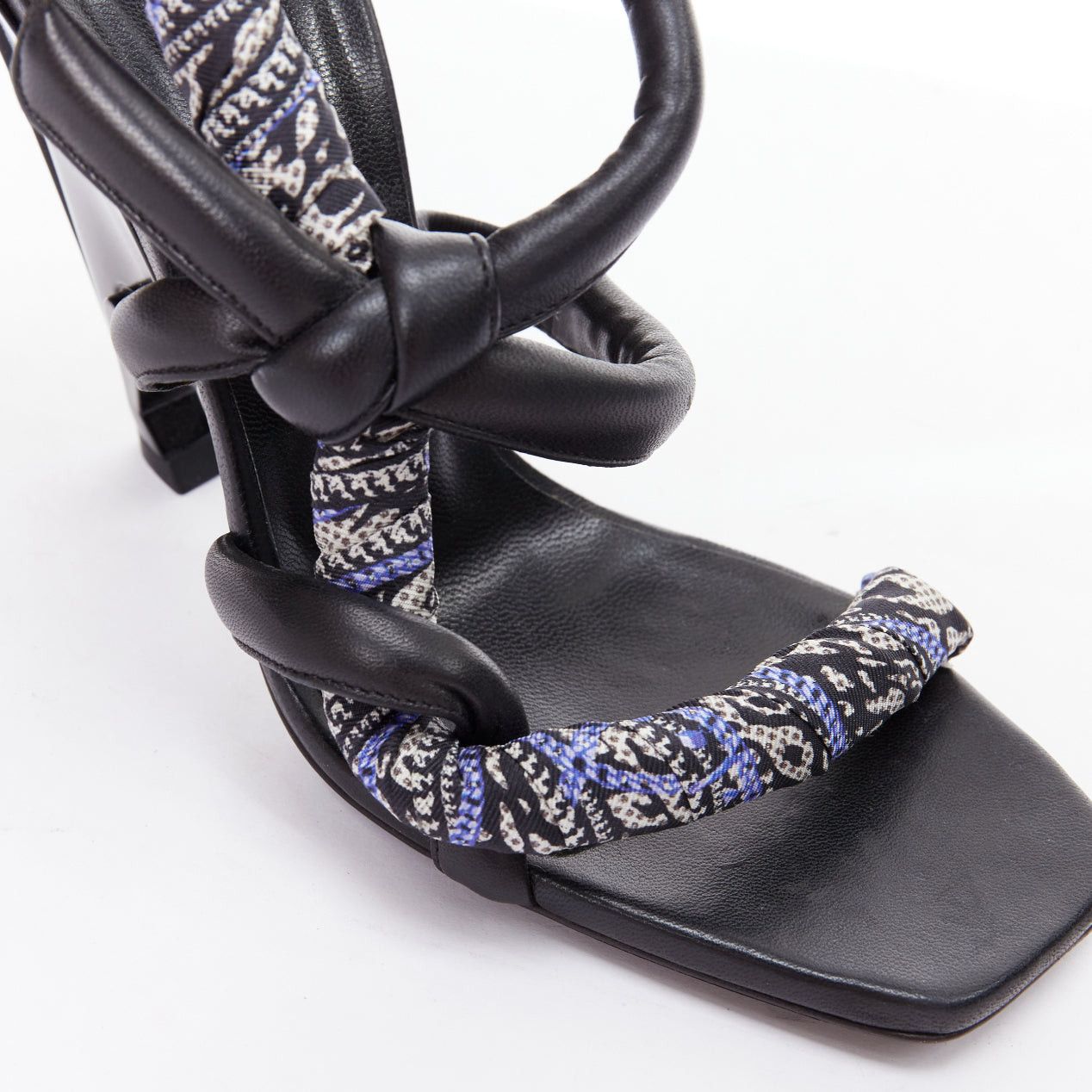 Jimmy Choo JIMMY CHOO Kalypso blue scarf black architectural heel sandals EU36.5 Size US 6.5 / IT 36.5 - 7 Thumbnail