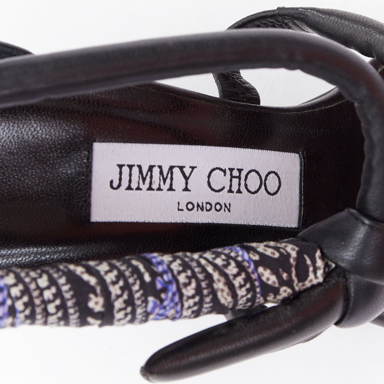 Jimmy Choo JIMMY CHOO Kalypso blue scarf black architectural heel sandals EU36.5 Size US 6.5 / IT 36.5 - 9 Thumbnail