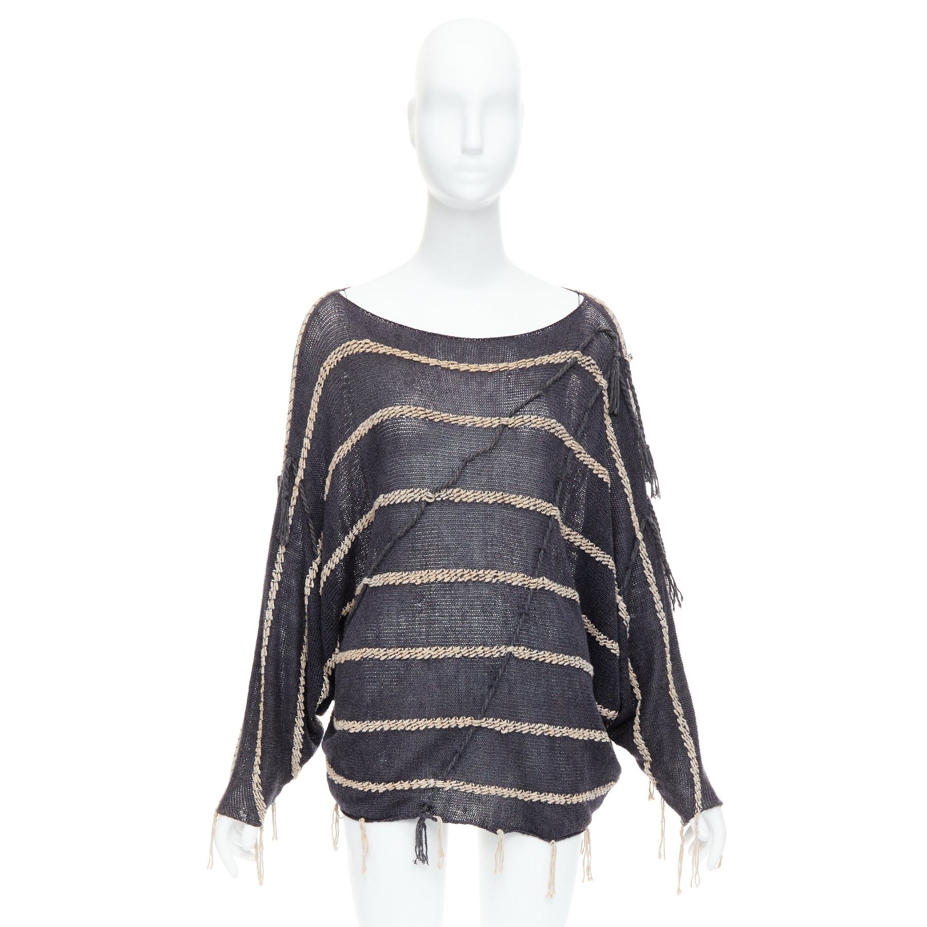 Issey Miyake ISSEY MIYAKE Vintage 1980s light grey striped paneled side fringe trim skirt M Size S / US 4 / IT 40 - 9 Thumbnail