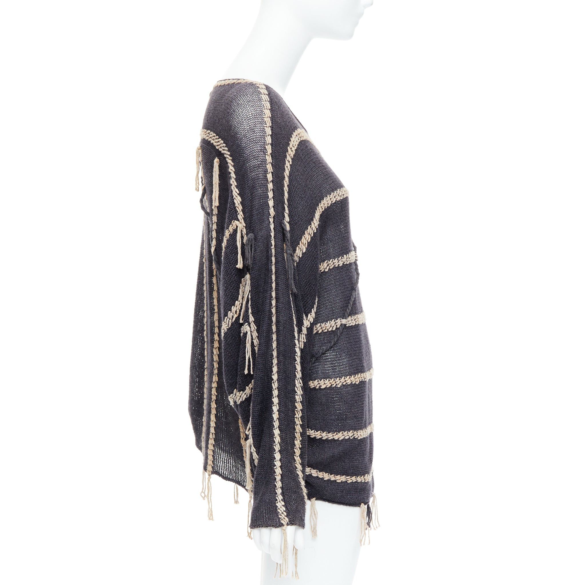 Issey Miyake ISSEY MIYAKE Vintage 1980s light grey striped paneled side fringe trim skirt M Size S / US 4 / IT 40 - 4 Thumbnail