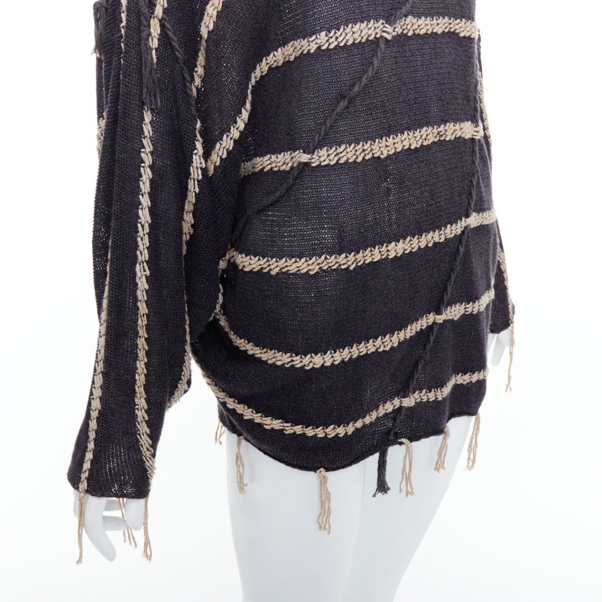 Issey Miyake ISSEY MIYAKE Vintage 1980s light grey striped paneled side fringe trim skirt M Size S / US 4 / IT 40 - 2 Thumbnail