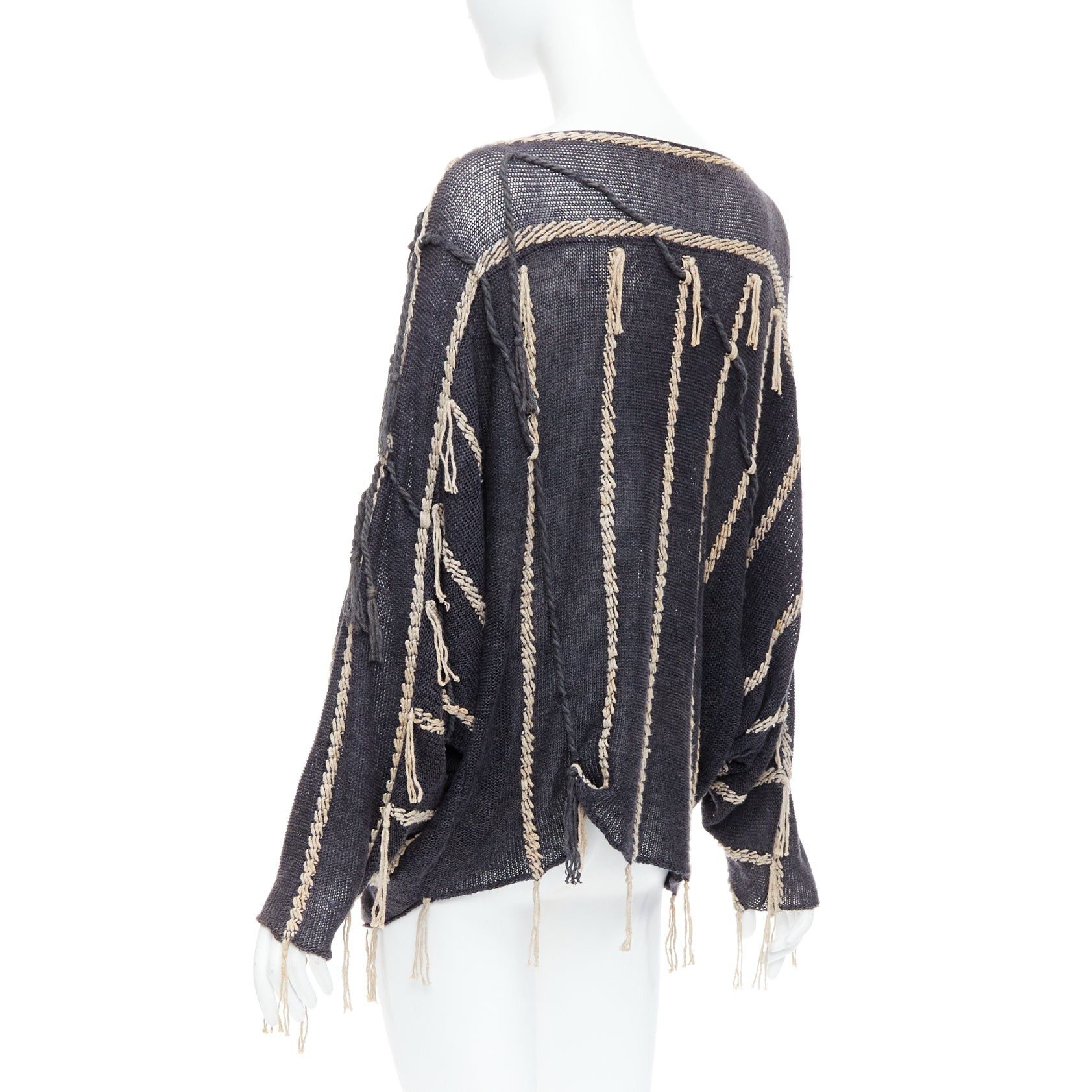 Issey Miyake ISSEY MIYAKE Vintage 1980s light grey striped paneled side fringe trim skirt M Size S / US 4 / IT 40 - 6 Thumbnail