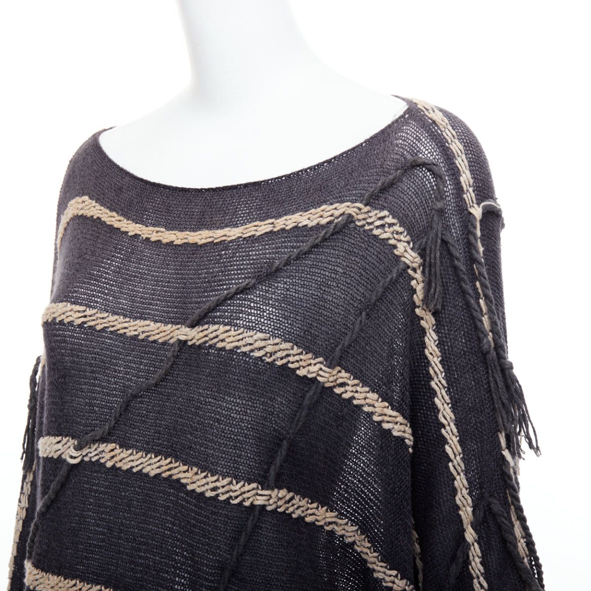 Issey Miyake ISSEY MIYAKE Vintage 1980s light grey striped paneled side fringe trim skirt M Size S / US 4 / IT 40 - 7 Thumbnail