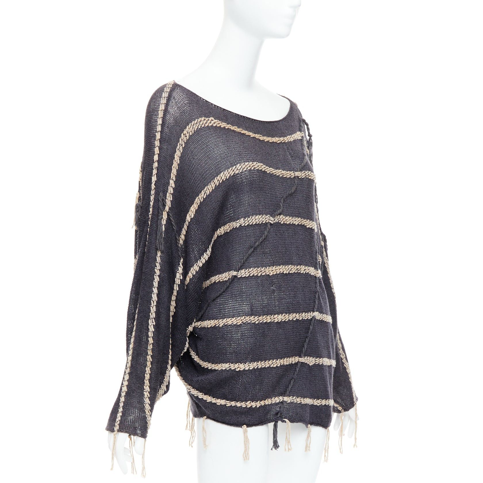 Issey Miyake ISSEY MIYAKE Vintage 1980s light grey striped paneled side fringe trim skirt M Size S / US 4 / IT 40 - 3 Thumbnail