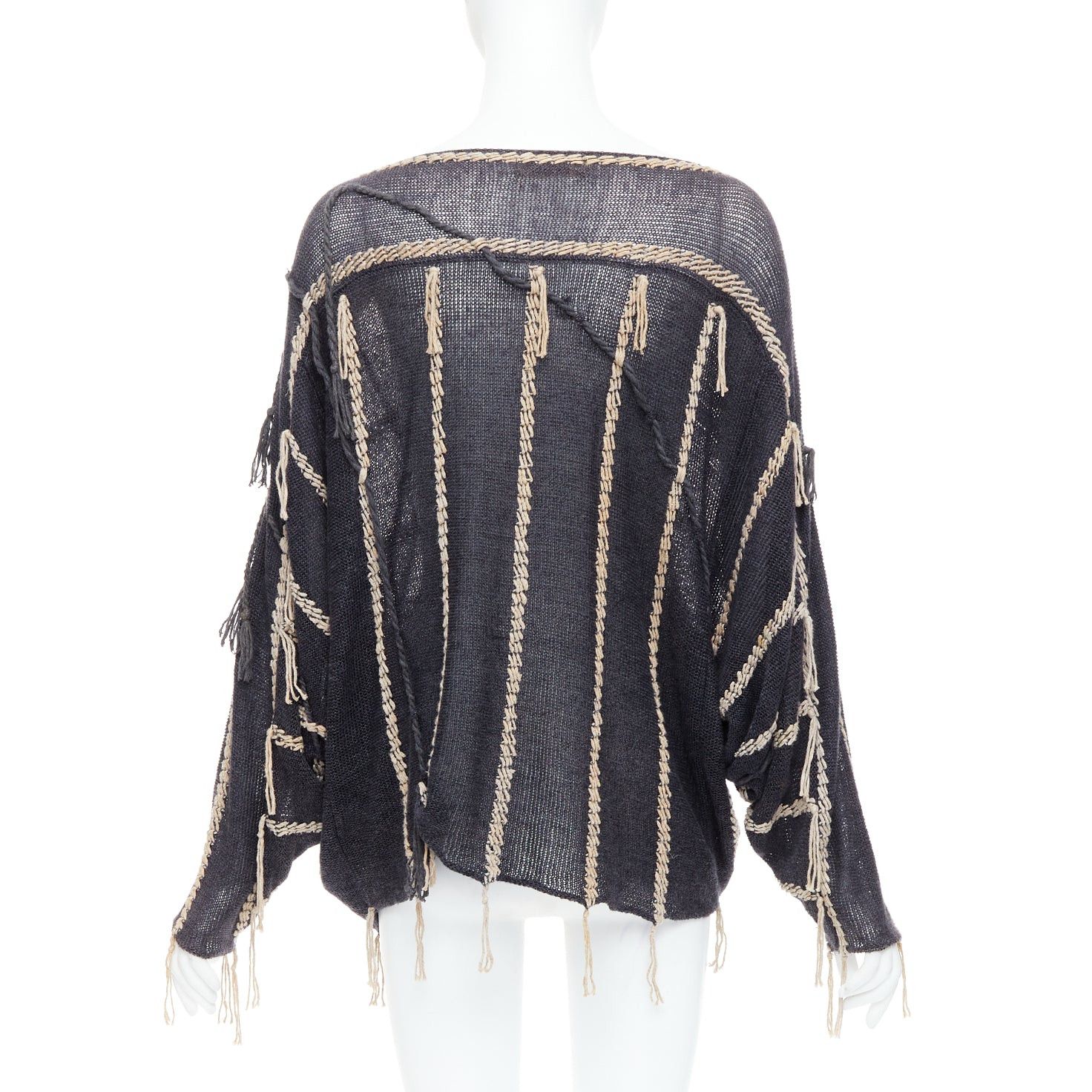 Issey Miyake ISSEY MIYAKE Vintage 1980s light grey striped paneled side fringe trim skirt M Size S / US 4 / IT 40 - 5 Thumbnail